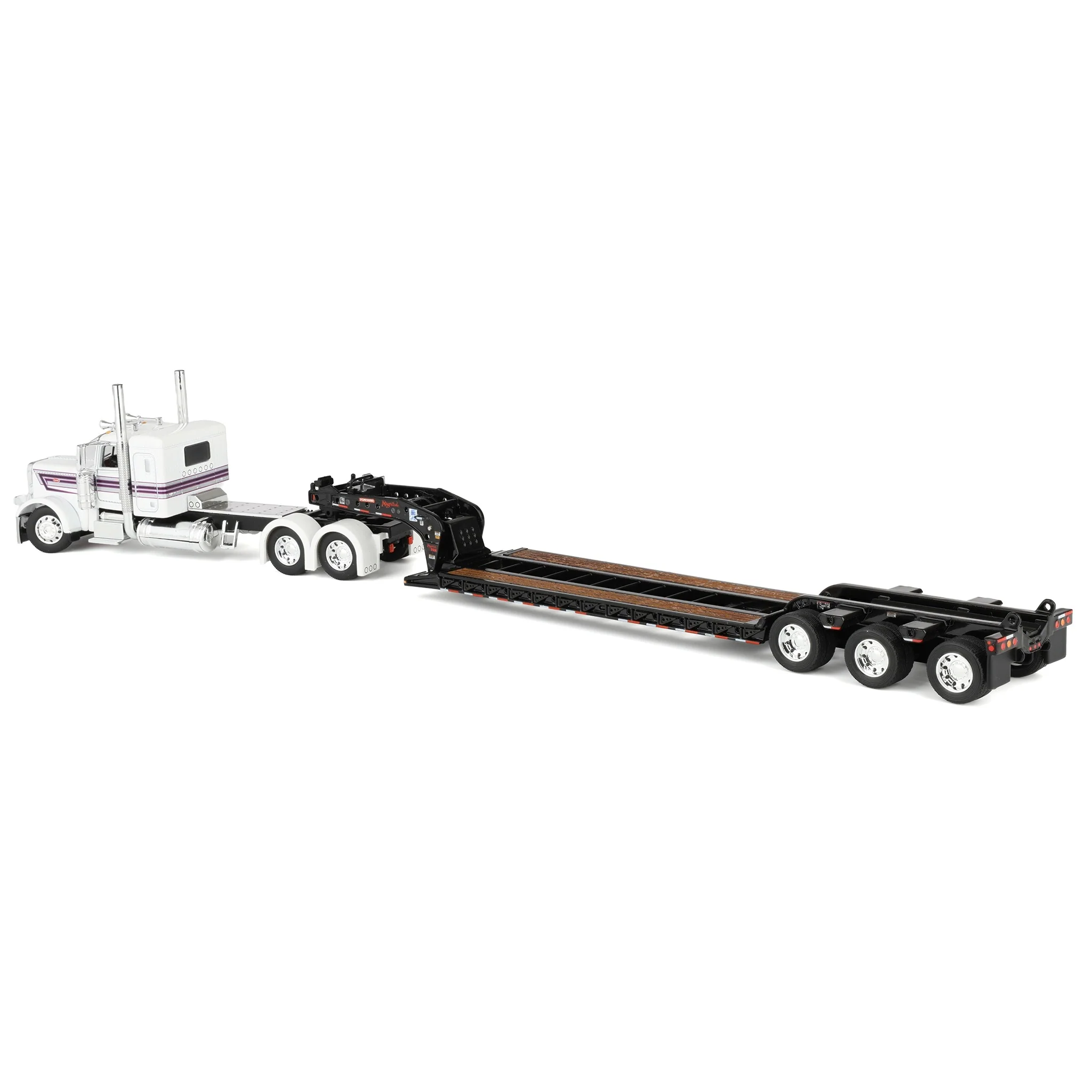 1/64 Peterbilt 389 Semi Truck with Fontaine Magnitude Lowboy Trailer, White/Black, DCP by First Gear - Image 4