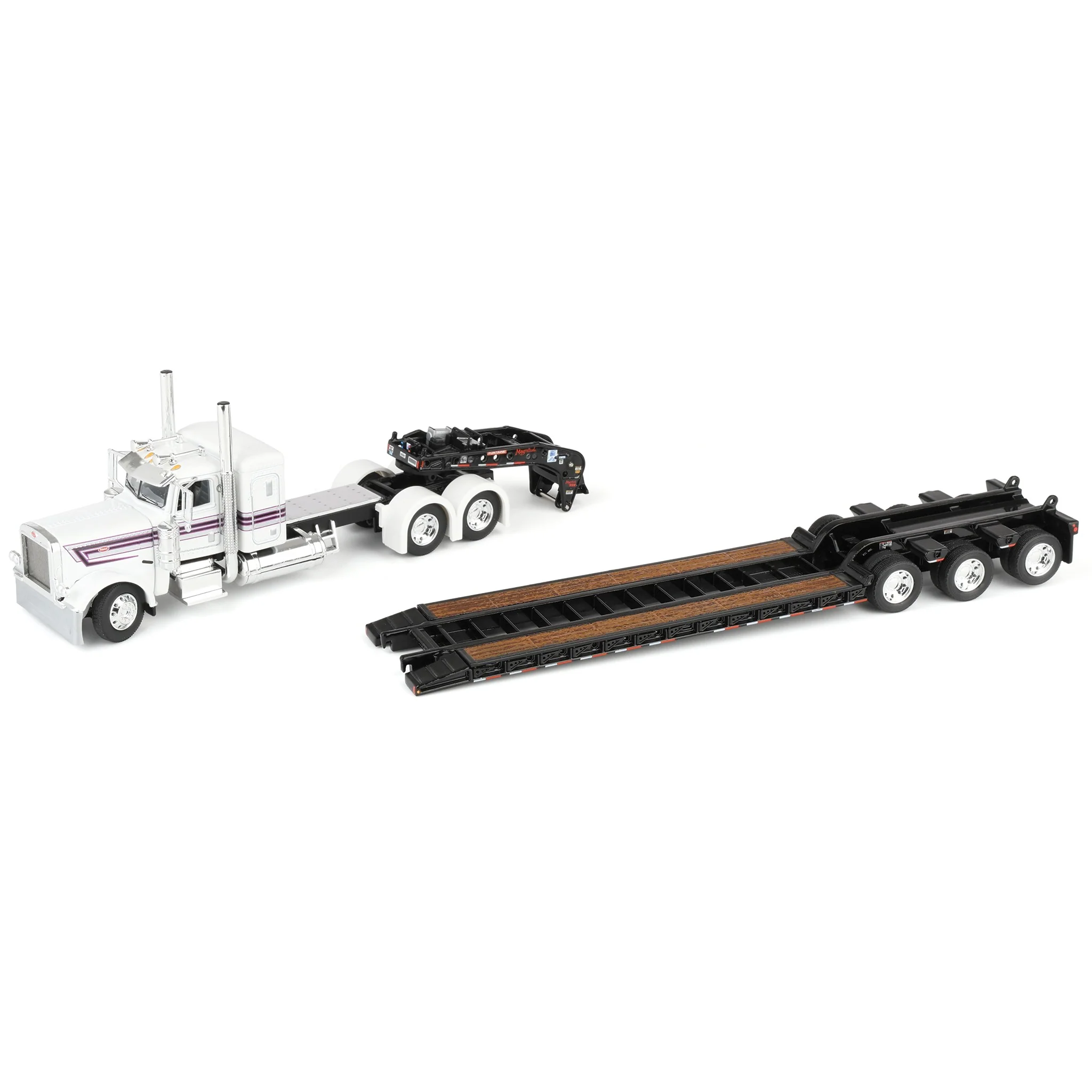 1/64 Peterbilt 389 Semi Truck with Fontaine Magnitude Lowboy Trailer, White/Black, DCP by First Gear - Image 5