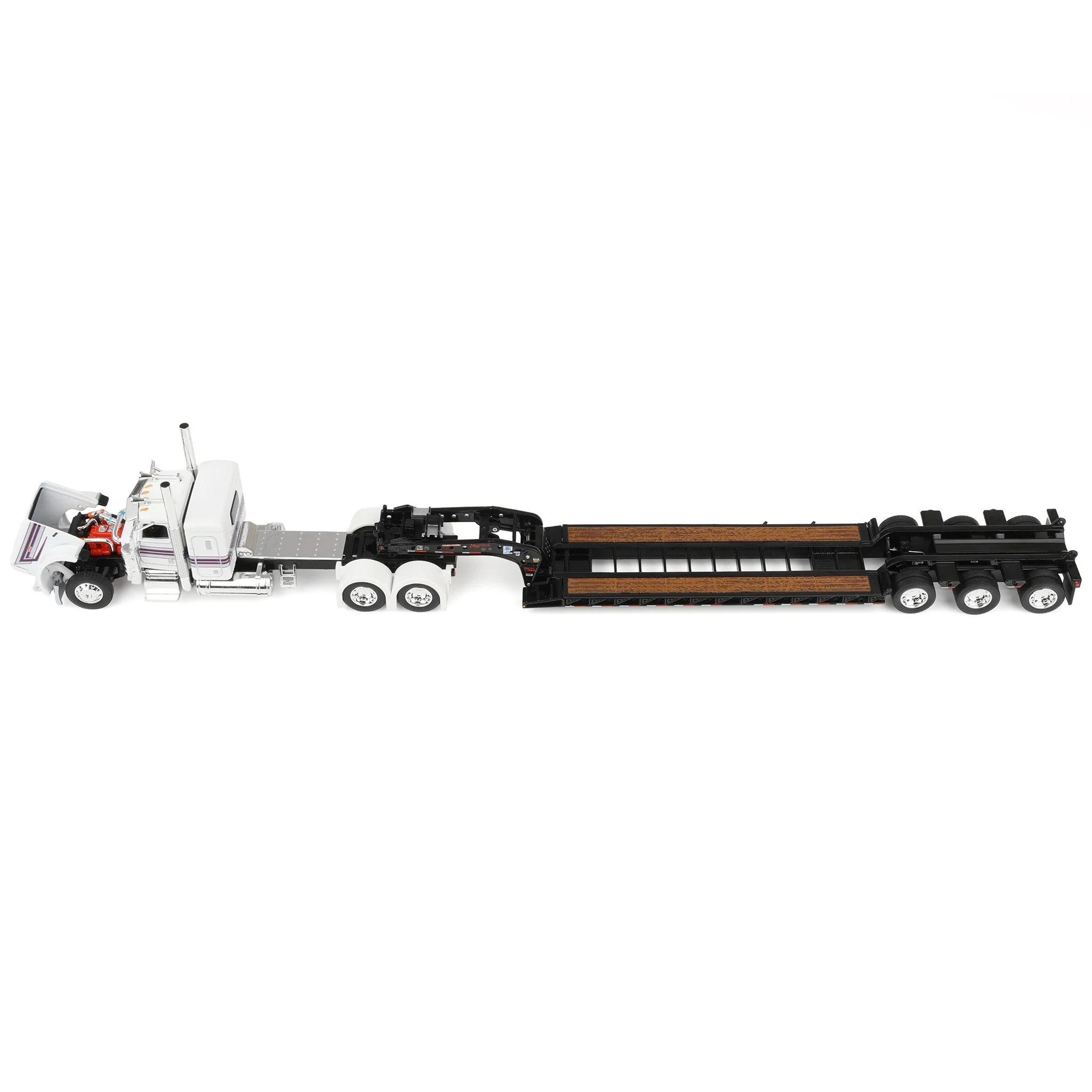 1/64 Peterbilt 389 Semi Truck with Fontaine Magnitude Lowboy Trailer, White/Black, DCP by First Gear - Image 6