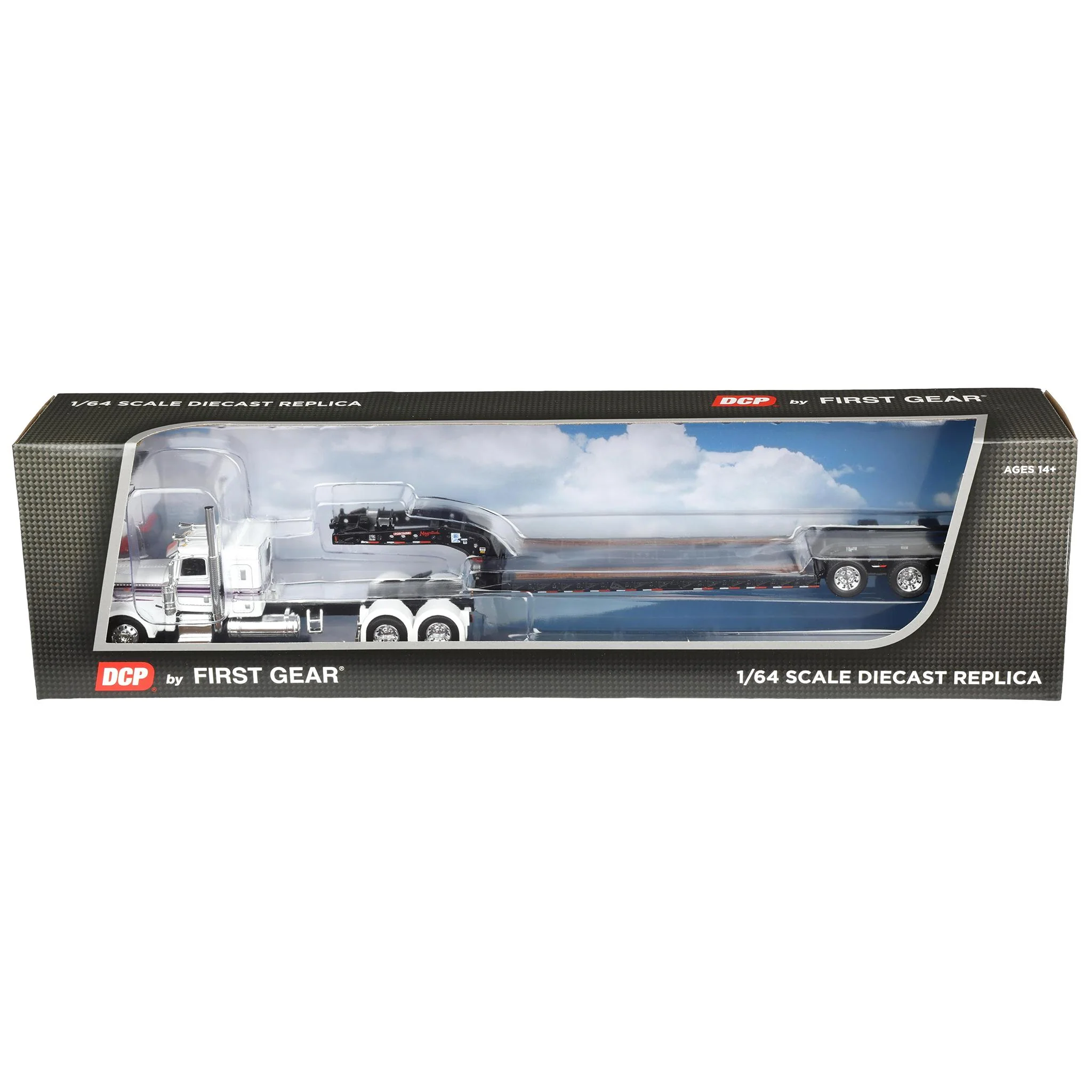 1/64 Peterbilt 389 Semi Truck with Fontaine Magnitude Lowboy Trailer, White/Black, DCP by First Gear - Image 7
