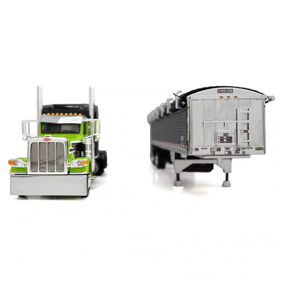 1/64 Peterbilt 389 Semi Truck with Spread Axle Wilson Patriot Belt Trailer, Green/Black, DCP by First Gear - Image 3