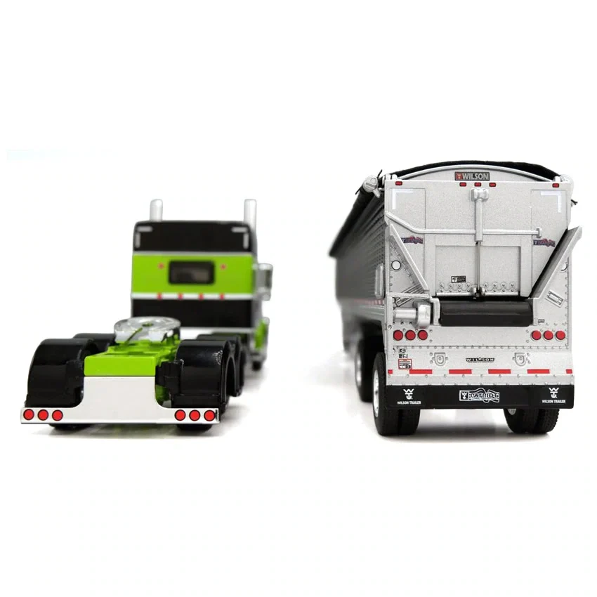 1/64 Peterbilt 389 Semi Truck with Spread Axle Wilson Patriot Belt Trailer, Green/Black, DCP by First Gear - Image 4