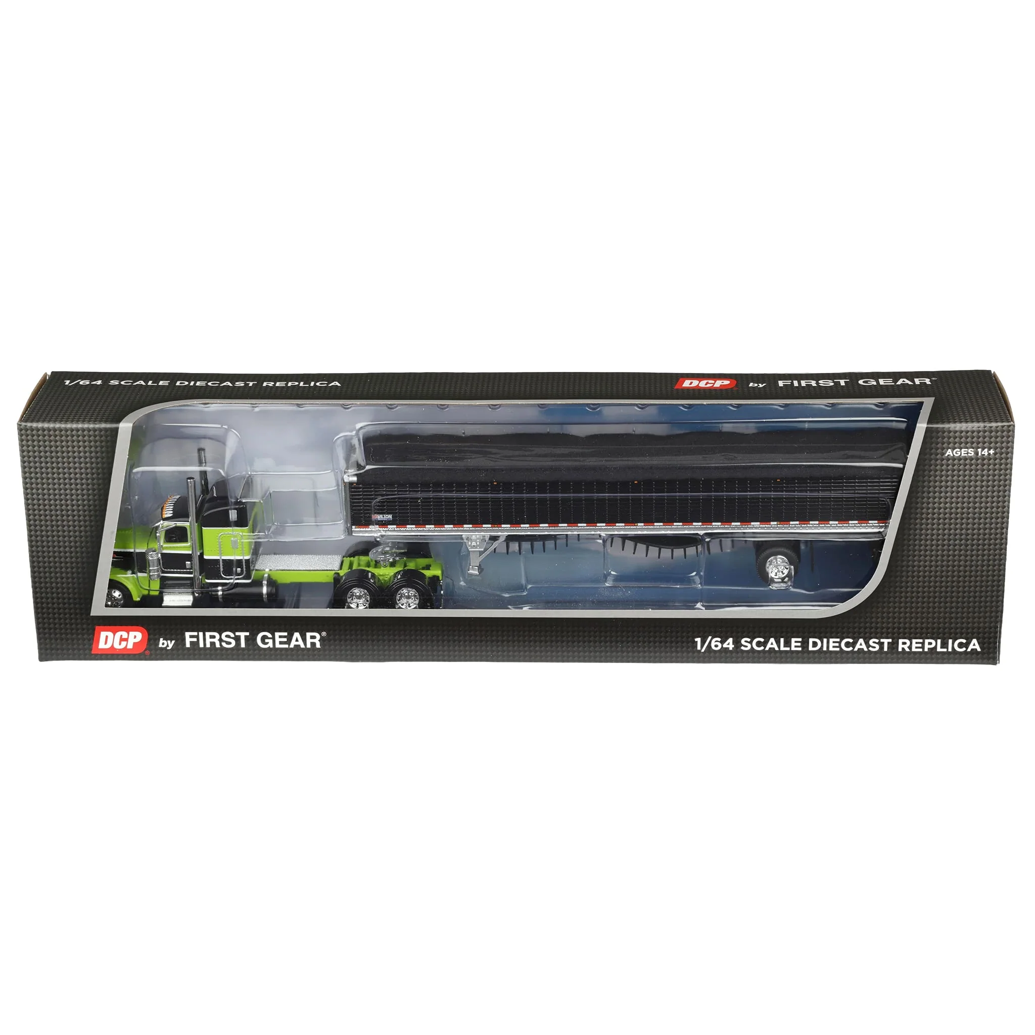 1/64 Peterbilt 389 Semi Truck with Spread Axle Wilson Patriot Belt Trailer, Green/Black, DCP by First Gear - Image 5