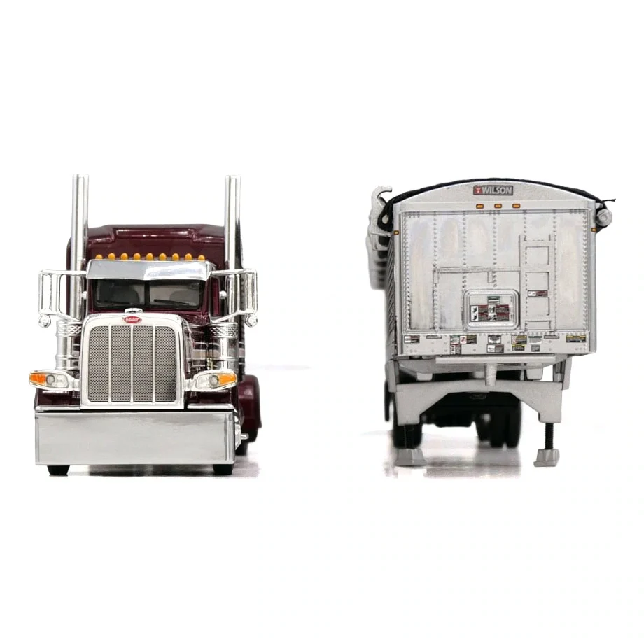 1/64 Peterbilt 389 Semi Truck with Spread Axle Wilson Patriot Belt Trailer, Red/Gunmetal, DCP by First Gear - Image 3