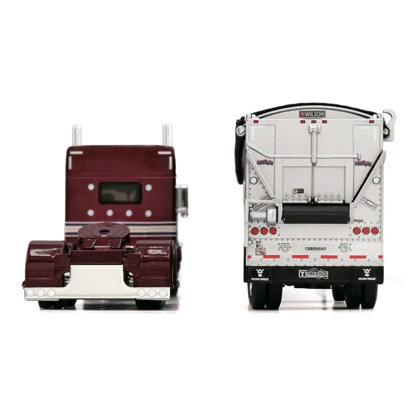 1/64 Peterbilt 389 Semi Truck with Spread Axle Wilson Patriot Belt Trailer, Red/Gunmetal, DCP by First Gear - Image 4