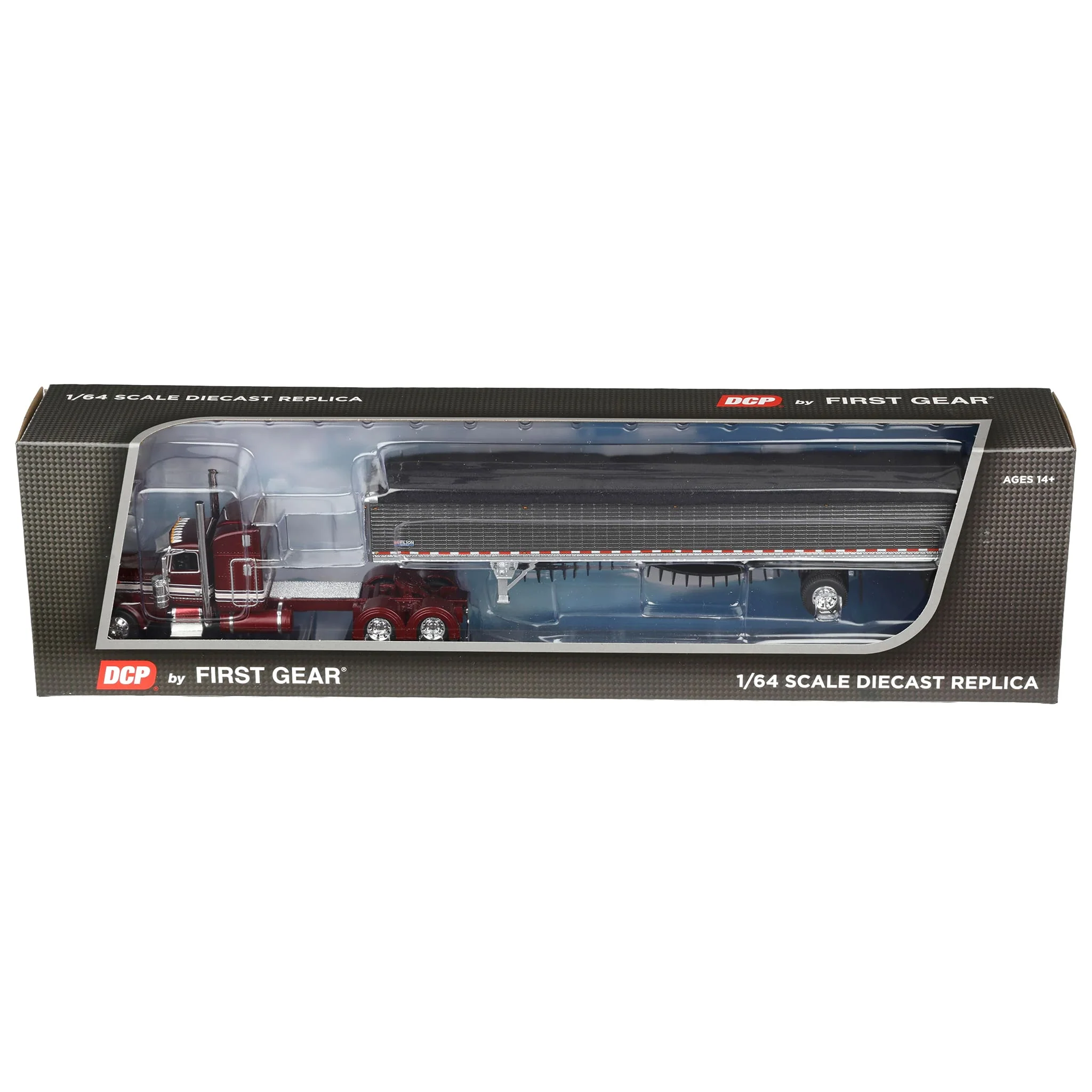 1/64 Peterbilt 389 Semi Truck with Spread Axle Wilson Patriot Belt Trailer, Red/Gunmetal, DCP by First Gear - Image 5