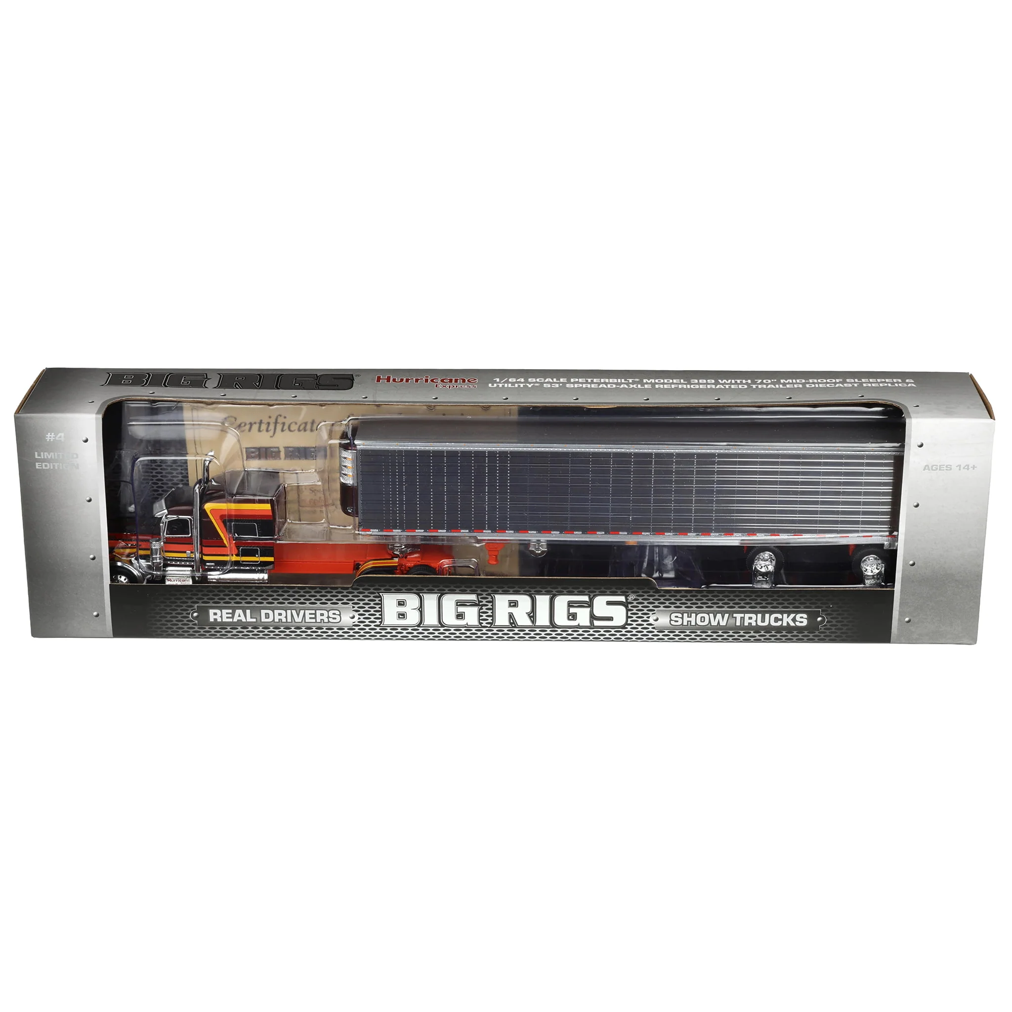 1/64 Peterbilt 389 Pride-N-Class Semi with 53ft Chrome Utility Reefer Trailer, Big Rigs II #4: Hurricane Express, DCP by First Gear - Image 7