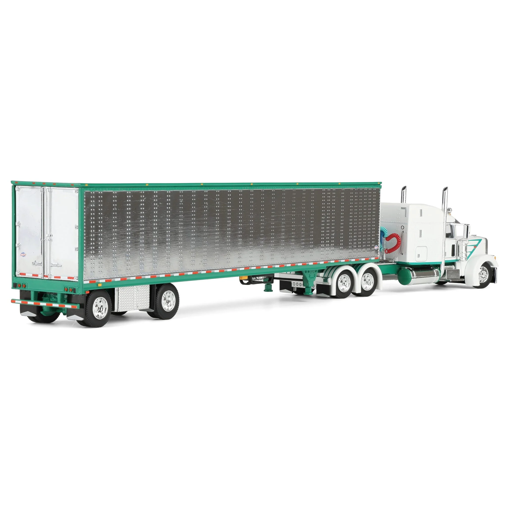 1/64 Peterbilt 389 Semi Truck with 53ft Utility Chrome Trailer, White/Green, DCP by First Gear - Image 3