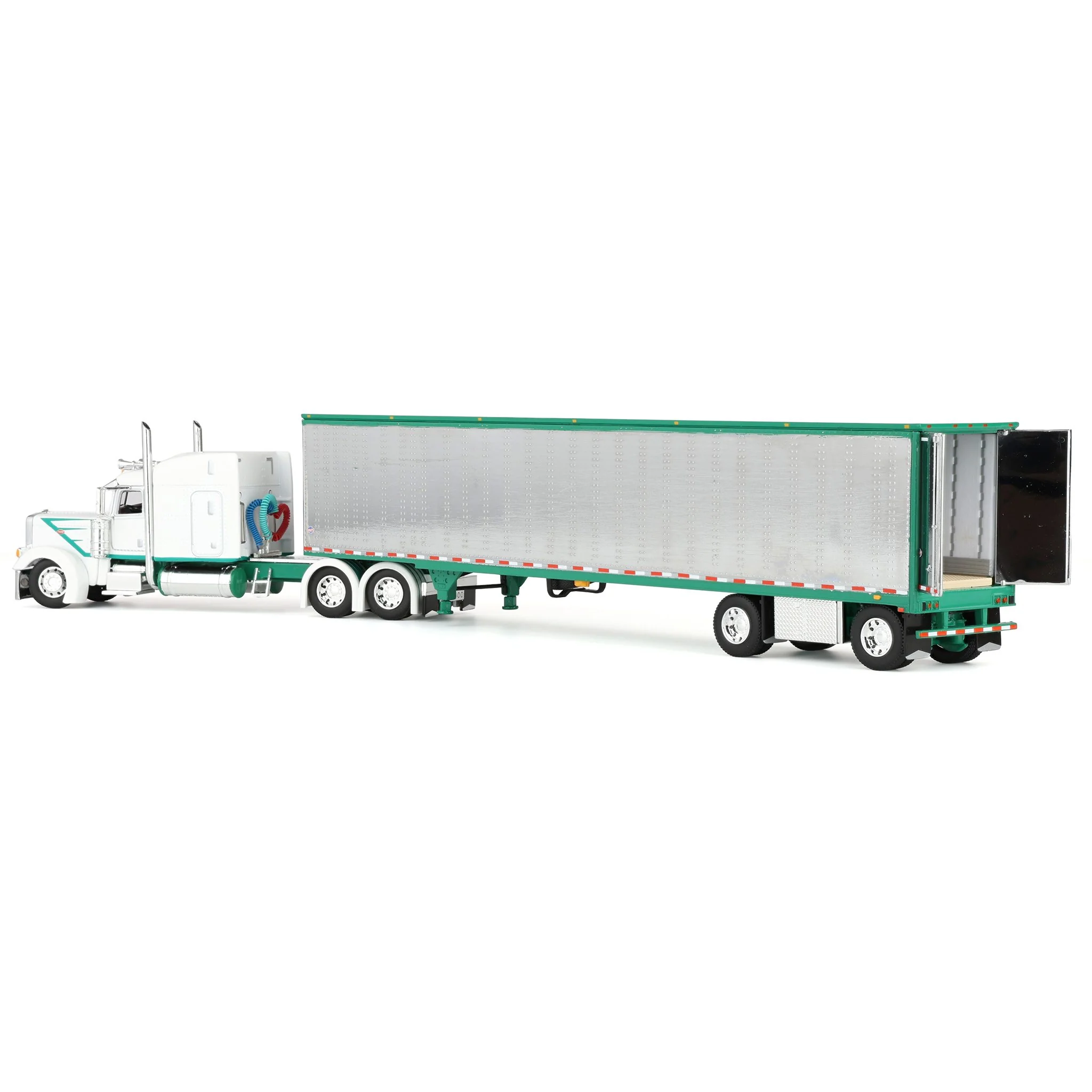 1/64 Peterbilt 389 Semi Truck with 53ft Utility Chrome Trailer, White/Green, DCP by First Gear - Image 4