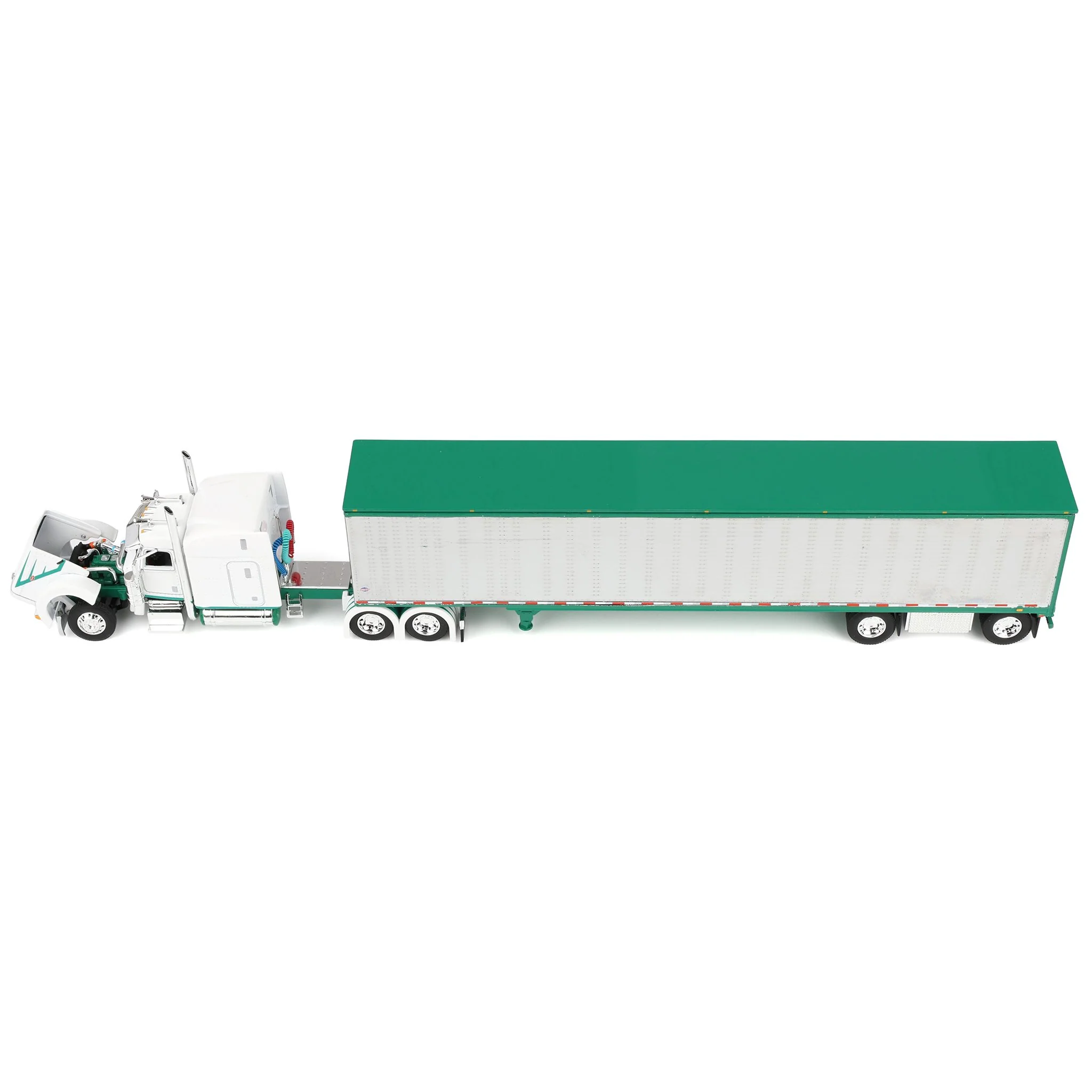 1/64 Peterbilt 389 Semi Truck with 53ft Utility Chrome Trailer, White/Green, DCP by First Gear - Image 5