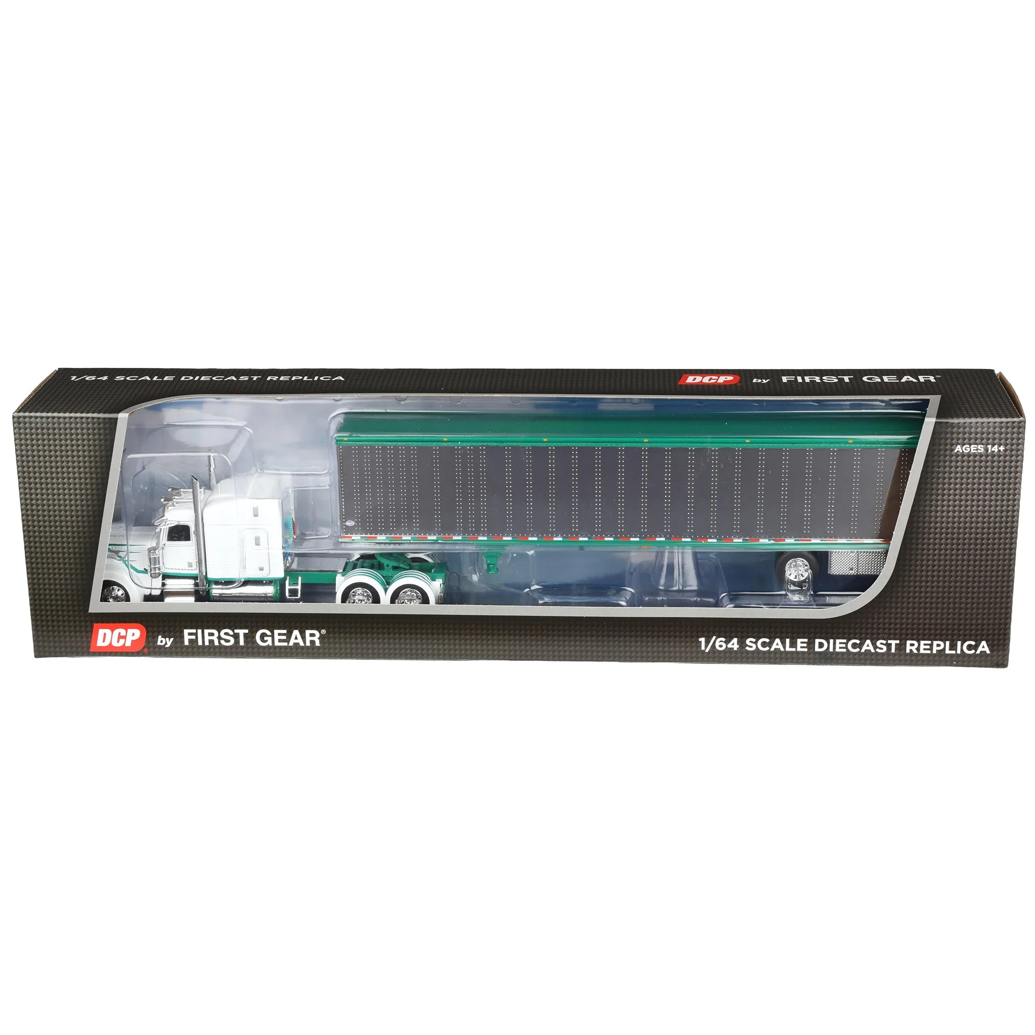 1/64 Peterbilt 389 Semi Truck with 53ft Utility Chrome Trailer, White/Green, DCP by First Gear - Image 6