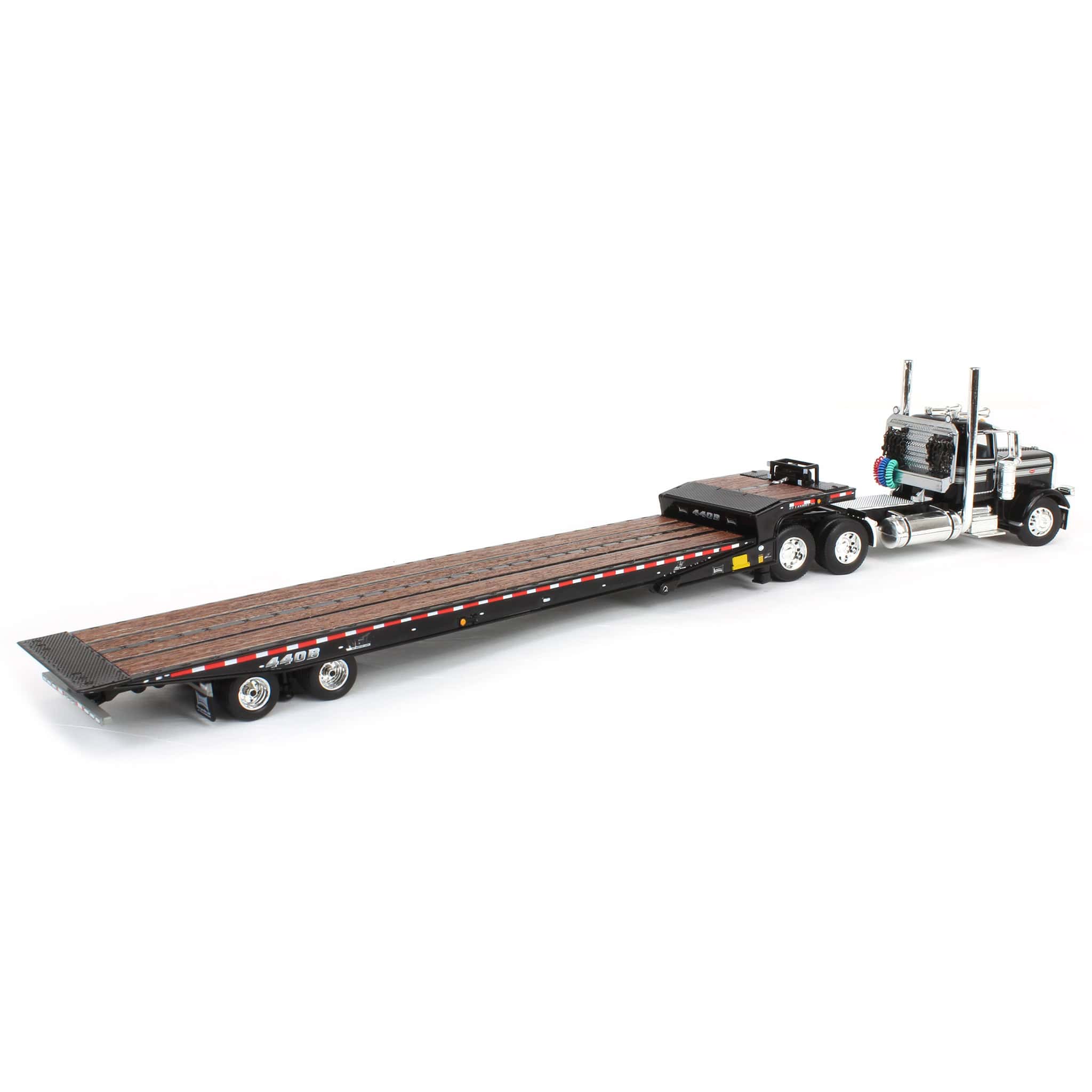 1/64 Black Peterbilt 389 Semi Truck with Landoll 440 Series Traveling Axle Trailer - Image 3