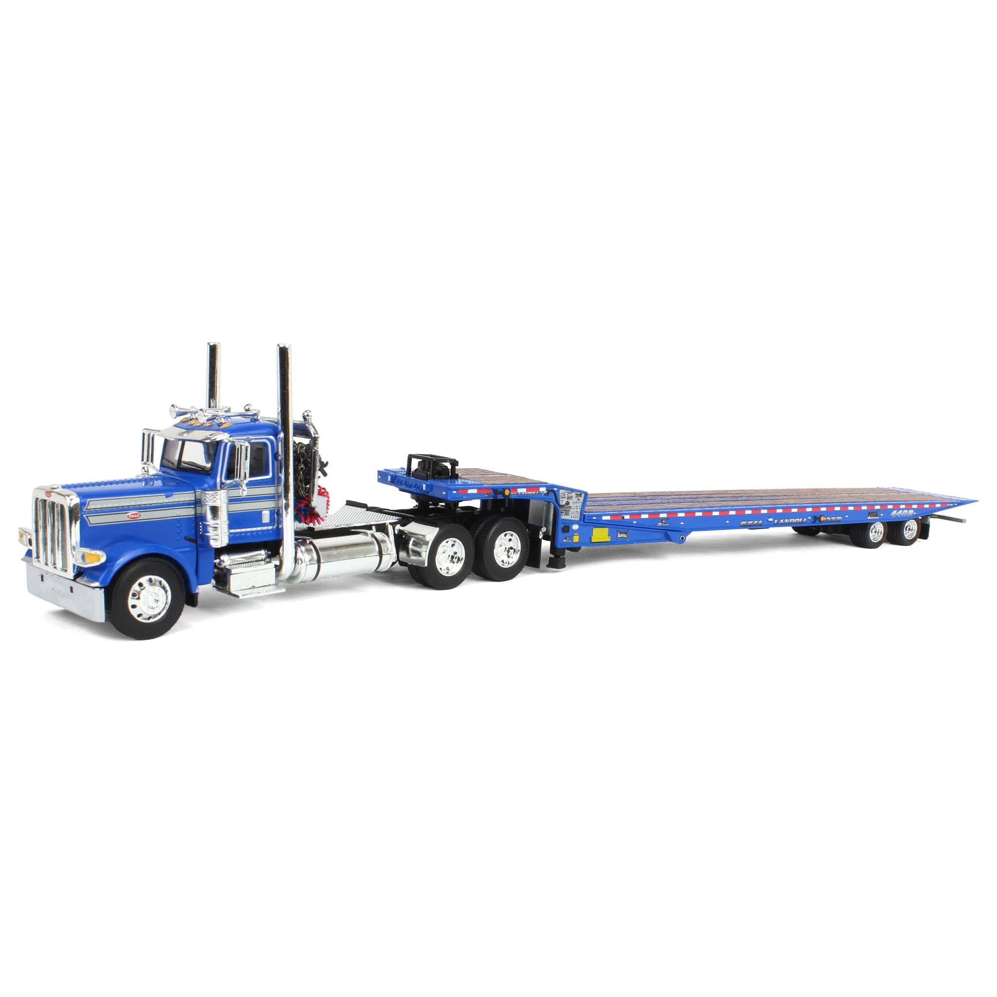 1/64 Blue Peterbilt 389 with Landoll 440 Series Traveling Axle Trailer