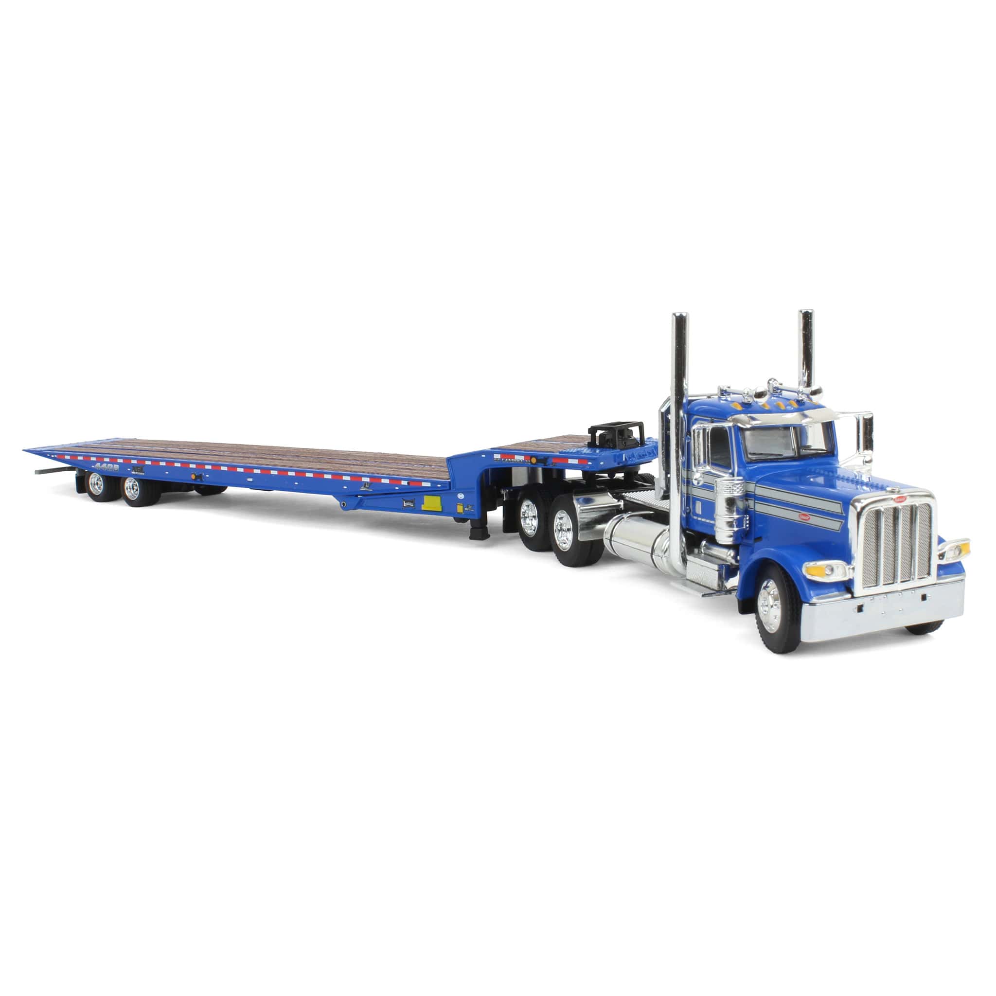 1/64 Blue Peterbilt 389 with Landoll 440 Series Traveling Axle Trailer - Image 2