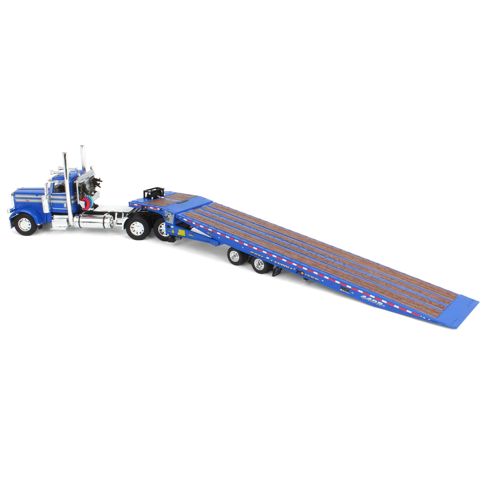 1/64 Blue Peterbilt 389 with Landoll 440 Series Traveling Axle Trailer - Image 4