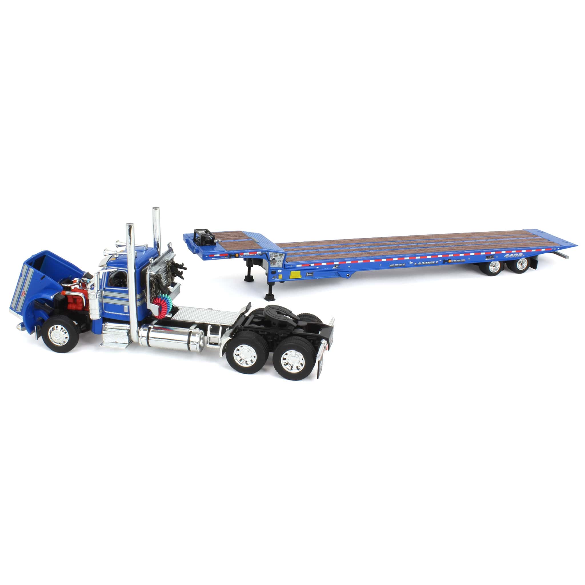 1/64 Blue Peterbilt 389 with Landoll 440 Series Traveling Axle Trailer - Image 5