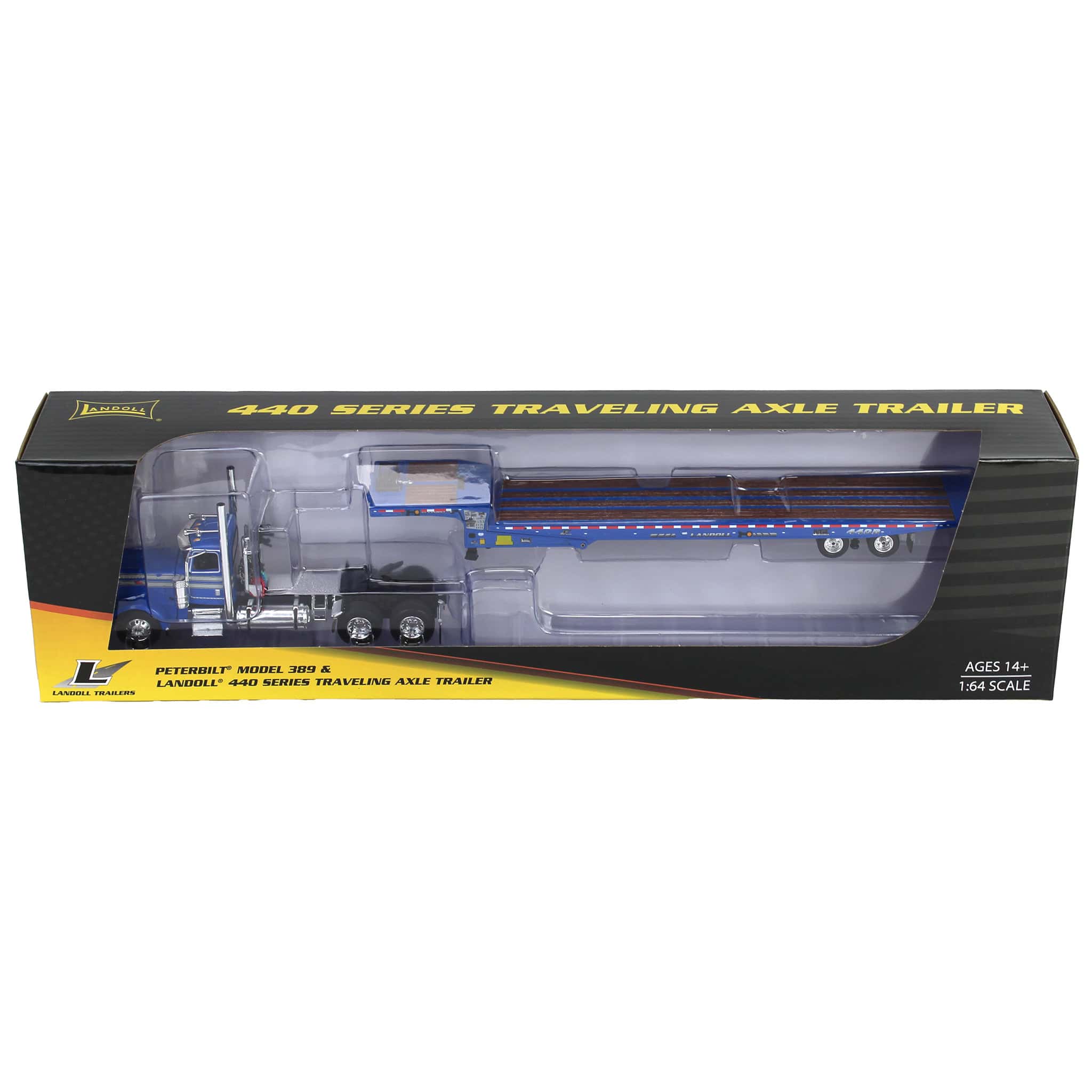 1/64 Blue Peterbilt 389 with Landoll 440 Series Traveling Axle Trailer - Image 7