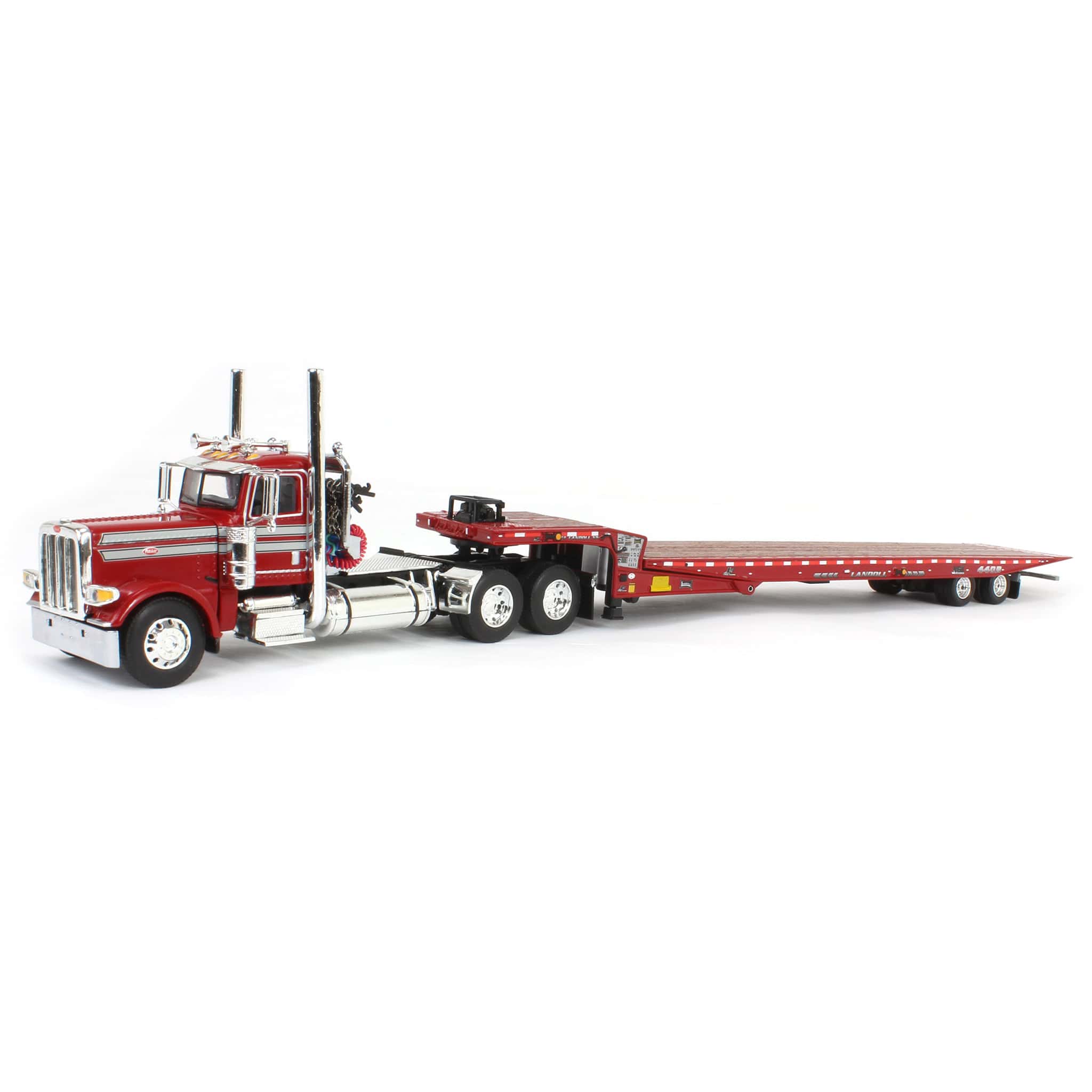 1/64 Red Peterbilt 389 with Landoll 440 Series Traveling Axle Trailer