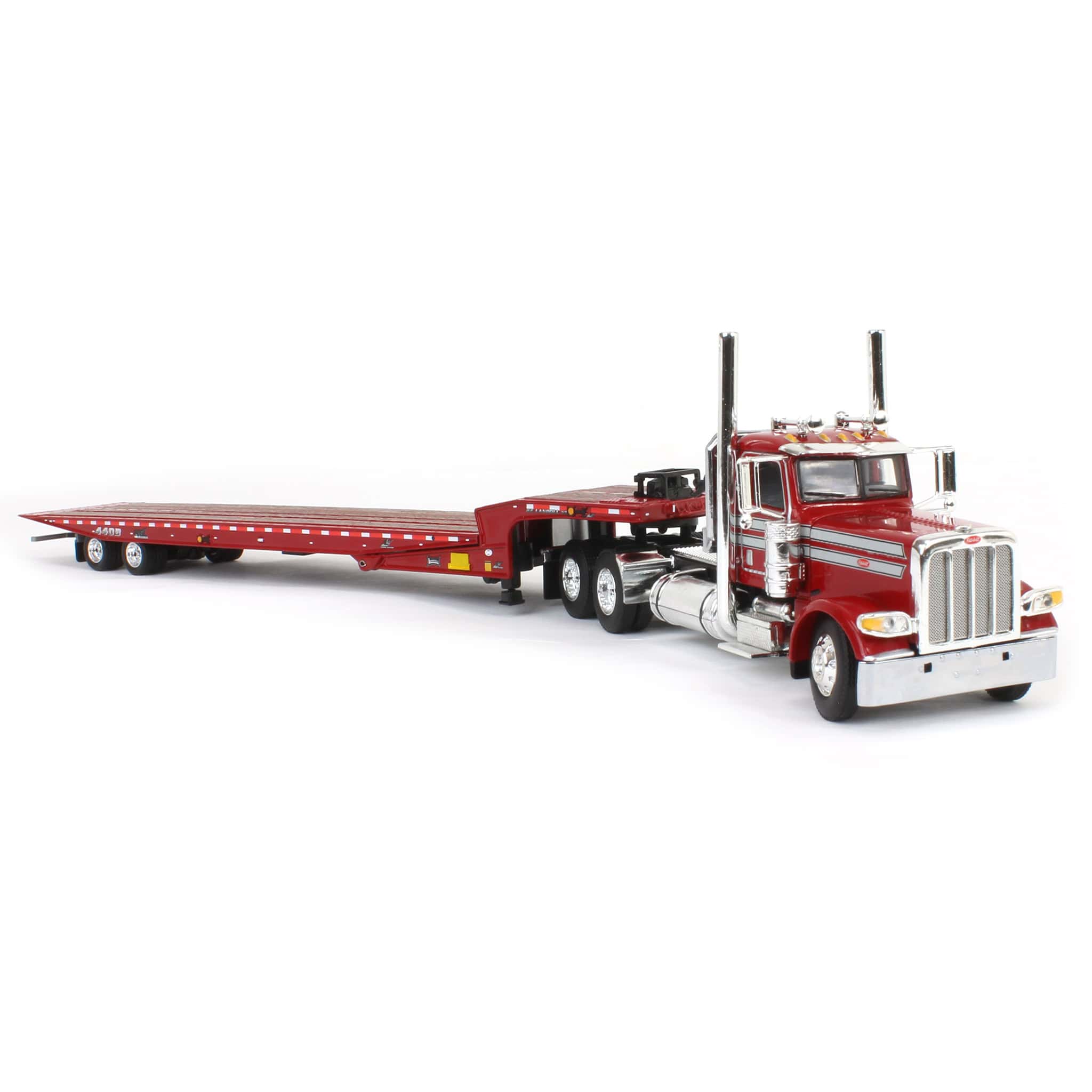 1/64 Red Peterbilt 389 with Landoll 440 Series Traveling Axle Trailer - Image 2