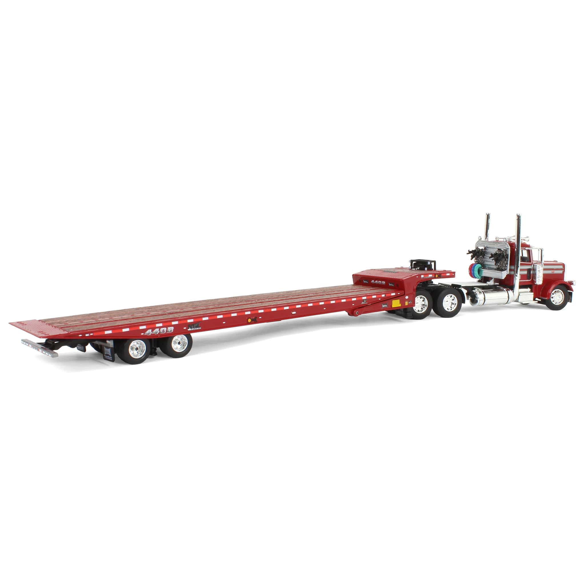 1/64 Red Peterbilt 389 with Landoll 440 Series Traveling Axle Trailer - Image 3