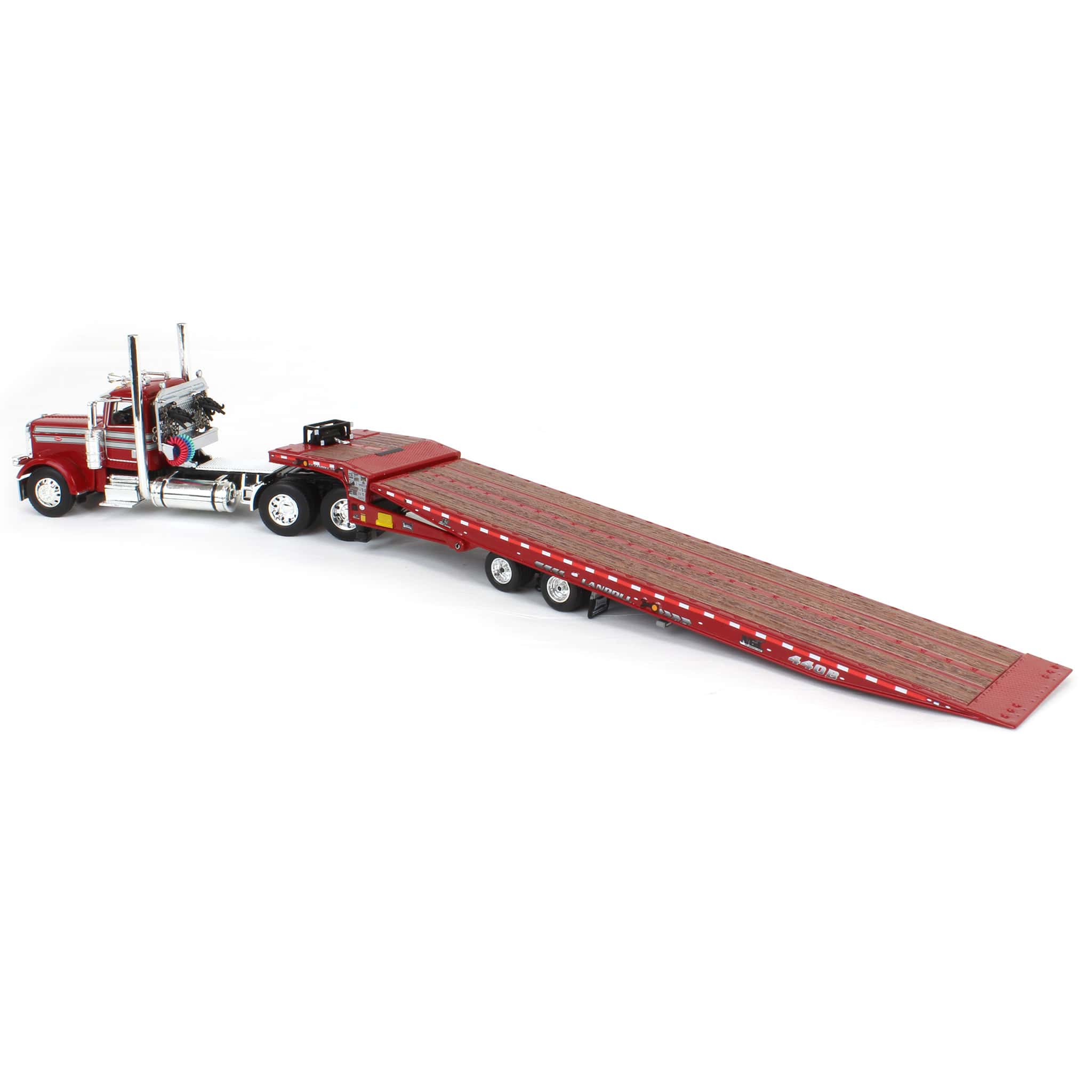 1/64 Red Peterbilt 389 with Landoll 440 Series Traveling Axle Trailer - Image 4