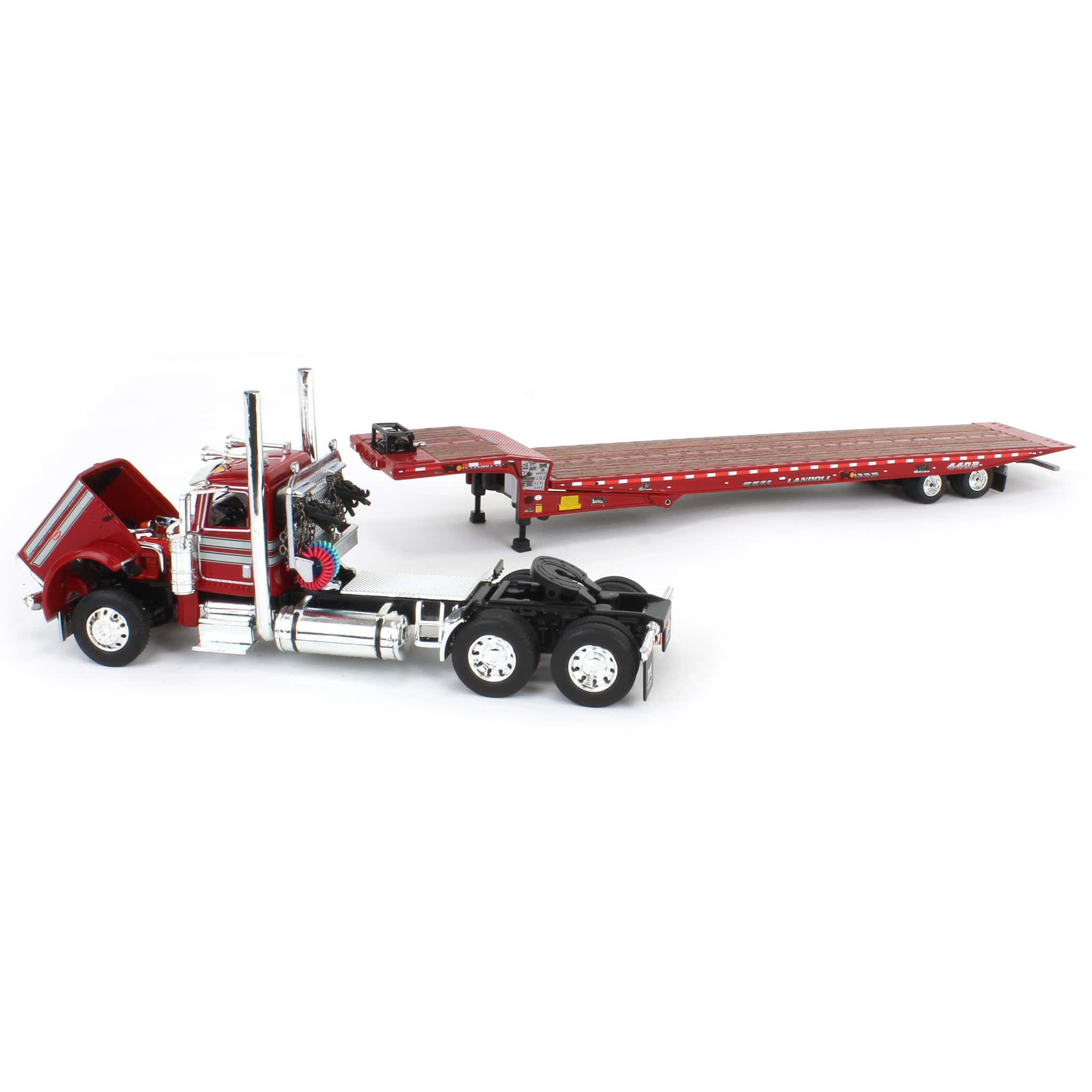 1/64 Red Peterbilt 389 with Landoll 440 Series Traveling Axle Trailer - Image 5
