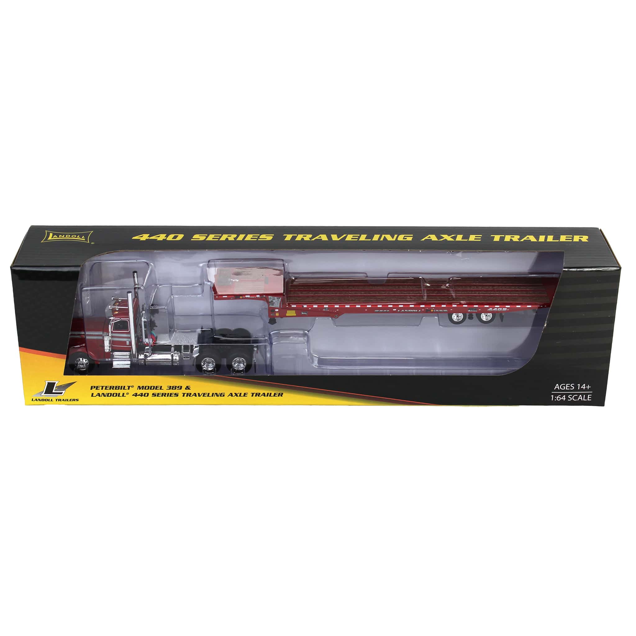 1/64 Red Peterbilt 389 with Landoll 440 Series Traveling Axle Trailer - Image 7