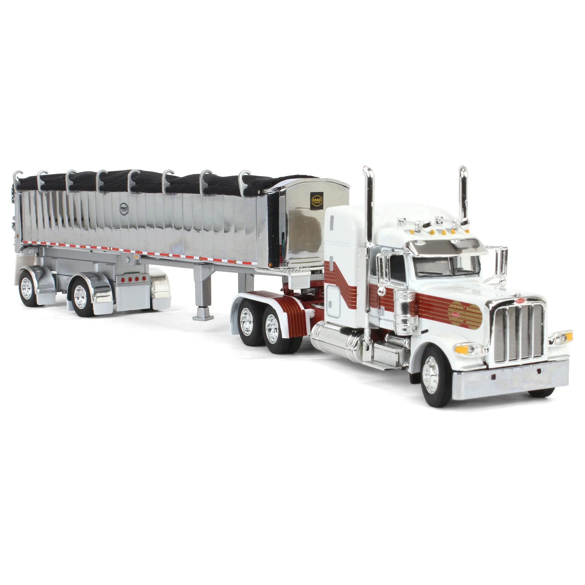 1/64 Peterbilt 389 with MAC Coal End Dump Trailer, White/Red/Gold, DCP by First Gear - Image 2