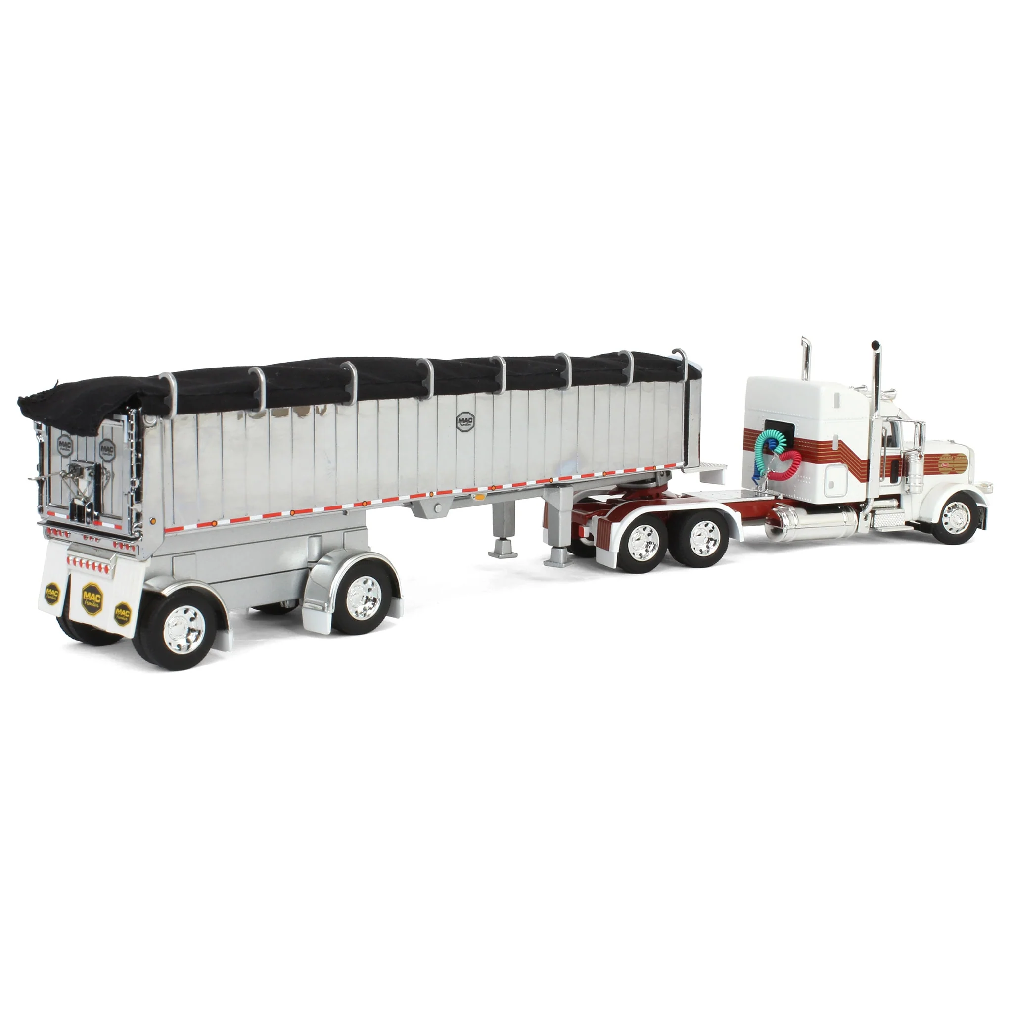 1/64 Peterbilt 389 with MAC Coal End Dump Trailer, White/Red/Gold, DCP by First Gear - Image 3