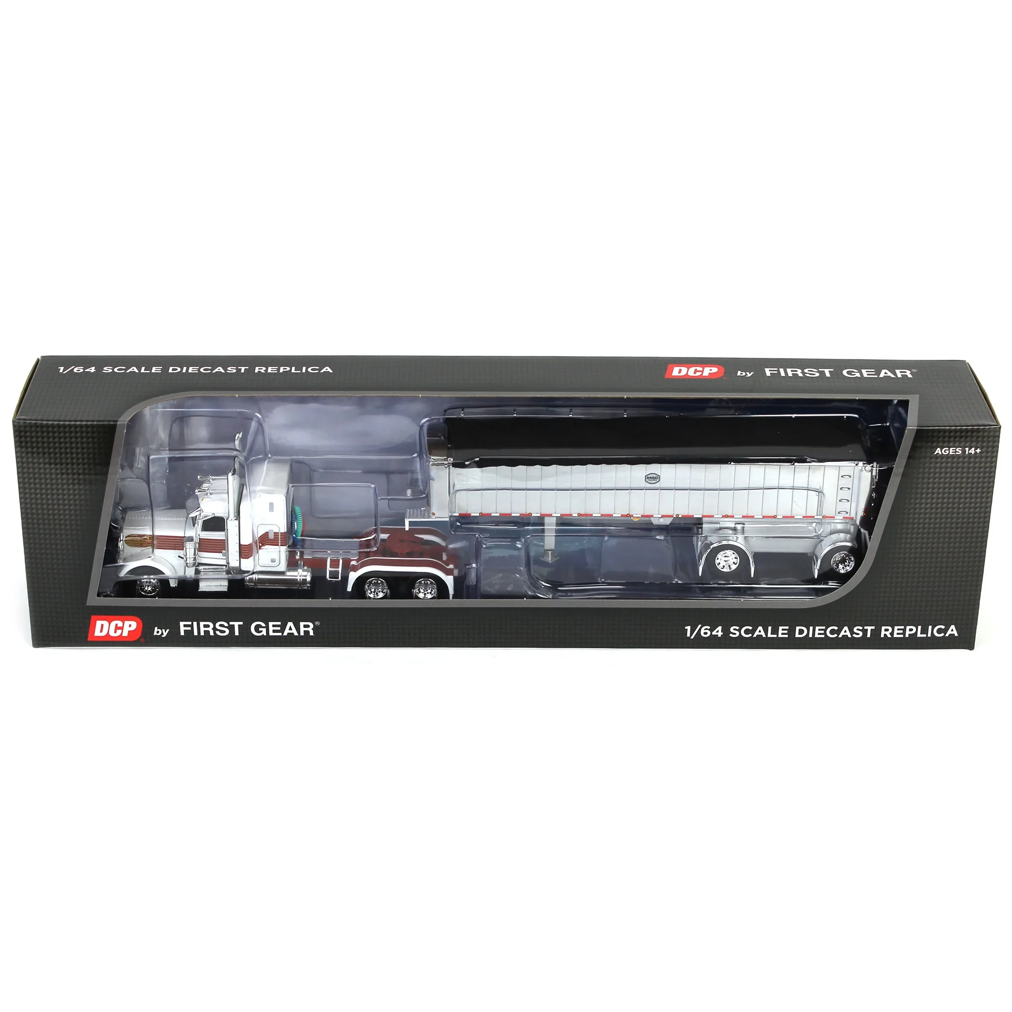 1/64 Peterbilt 389 with MAC Coal End Dump Trailer, White/Red/Gold, DCP by First Gear - Image 5