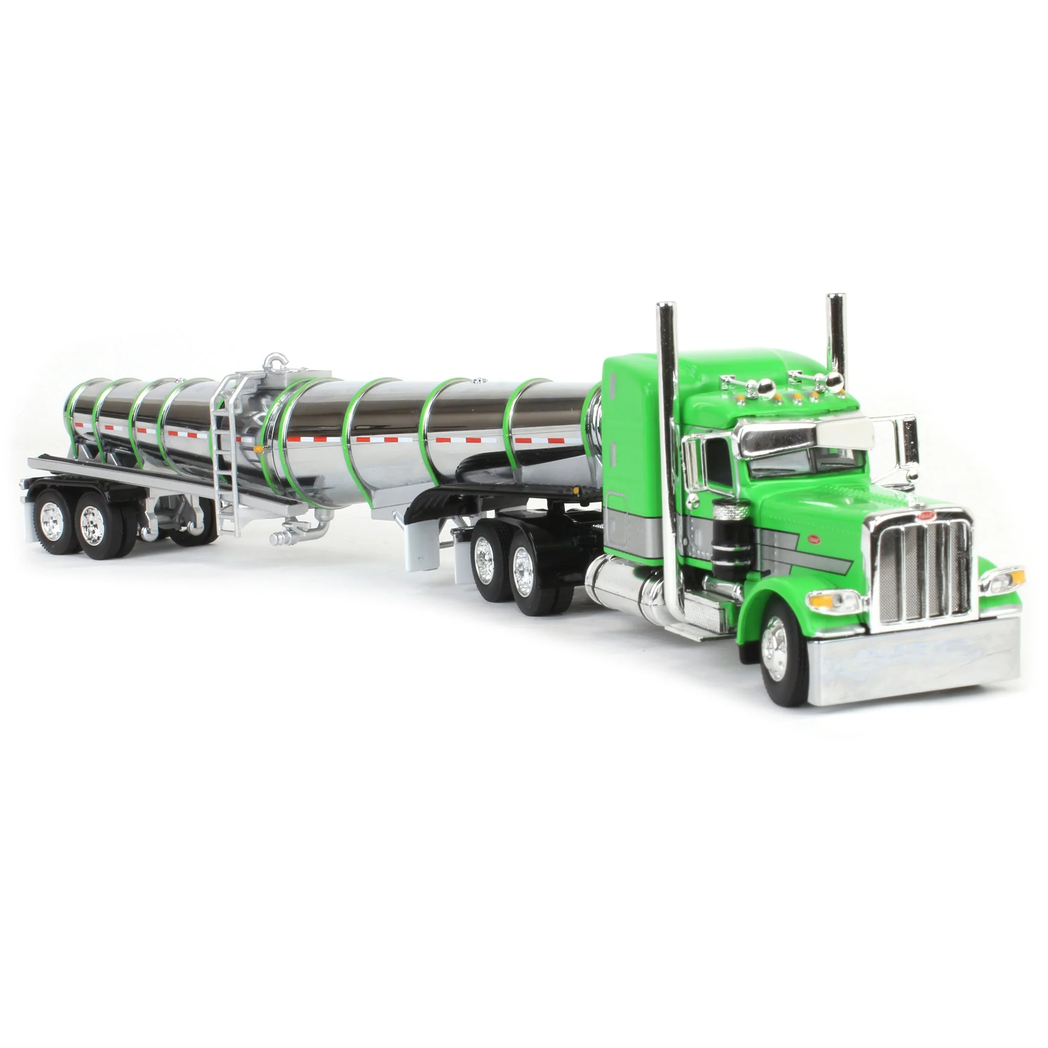 1/64 Peterbilt 389 with Polar Deep Drop Trailer, Green/Silver/Black, DCP by First Gear - Image 2