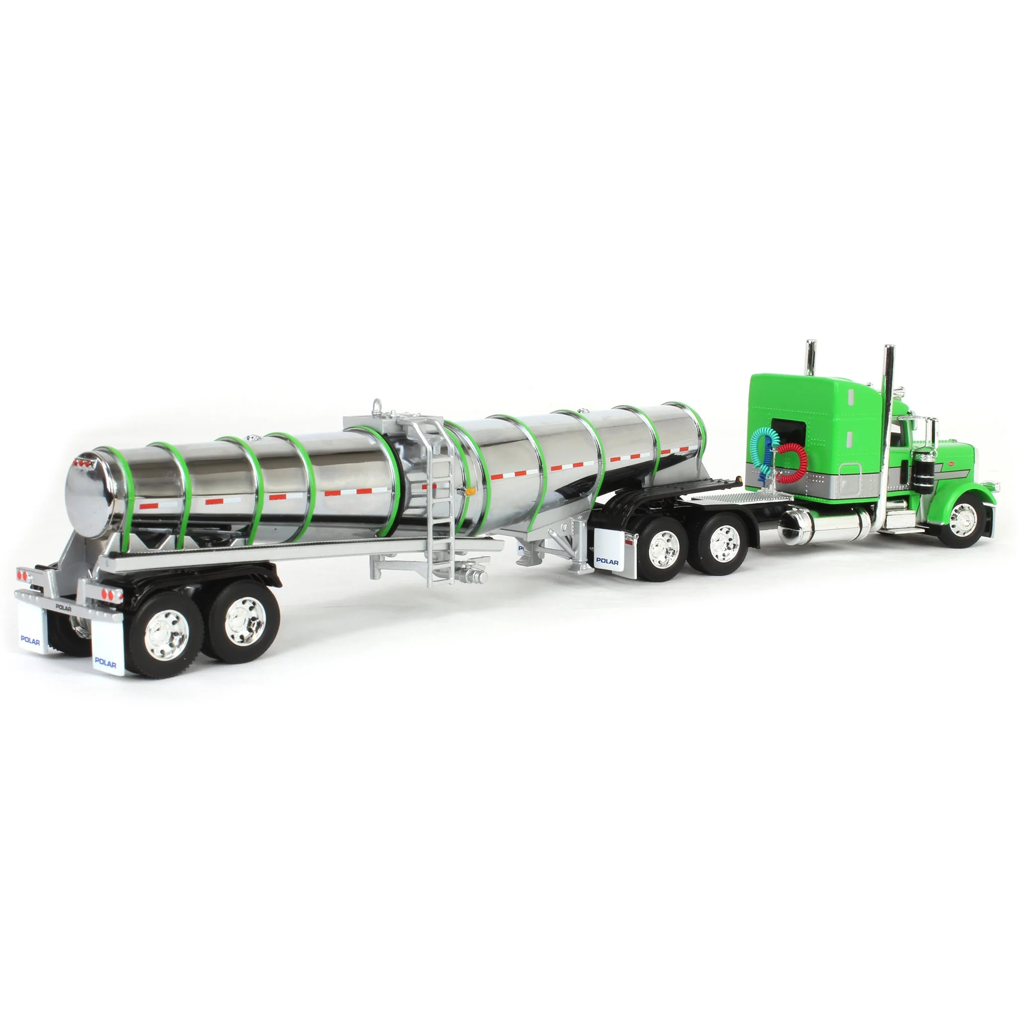 1/64 Peterbilt 389 with Polar Deep Drop Trailer, Green/Silver/Black, DCP by First Gear - Image 3