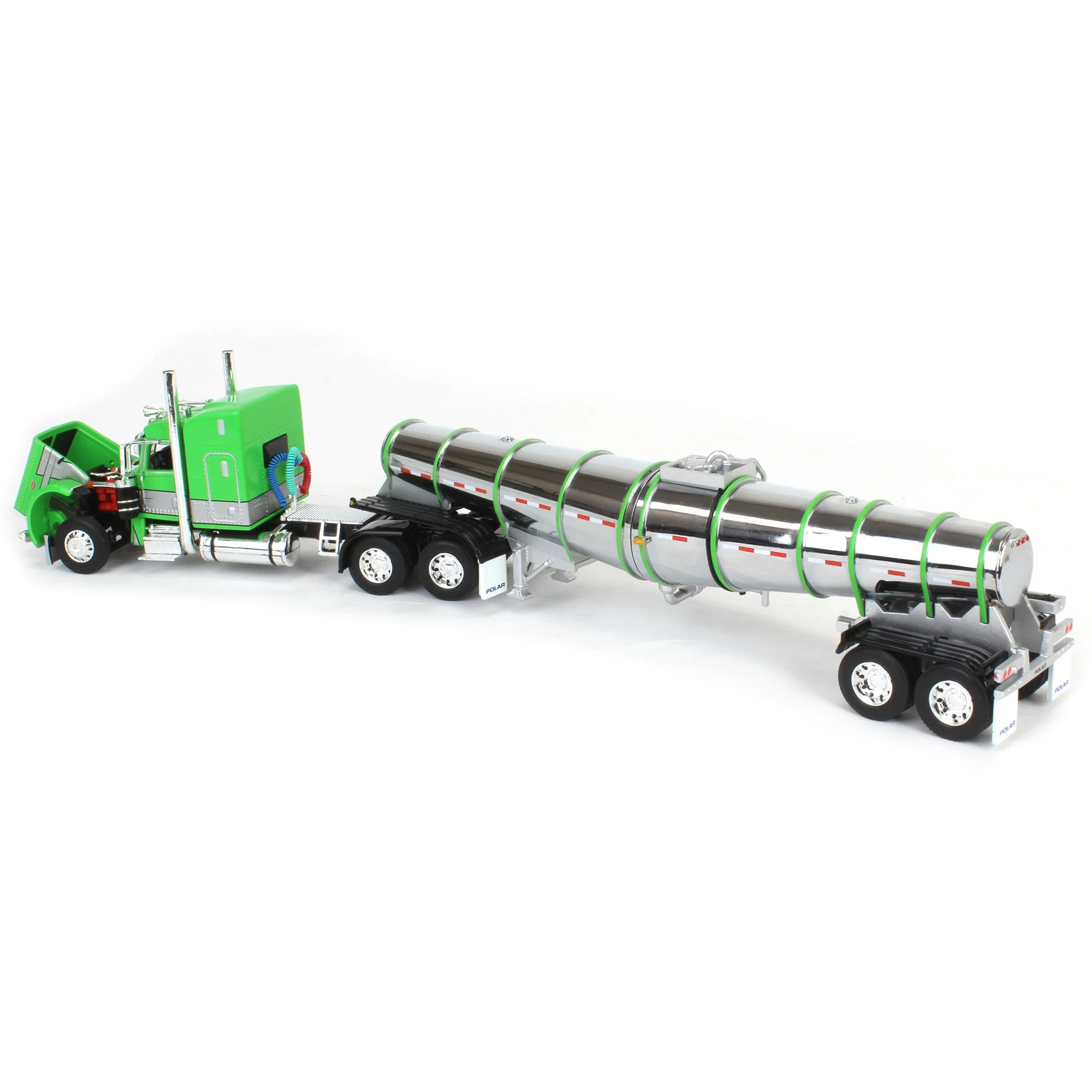 1/64 Peterbilt 389 with Polar Deep Drop Trailer, Green/Silver/Black, DCP by First Gear - Image 4