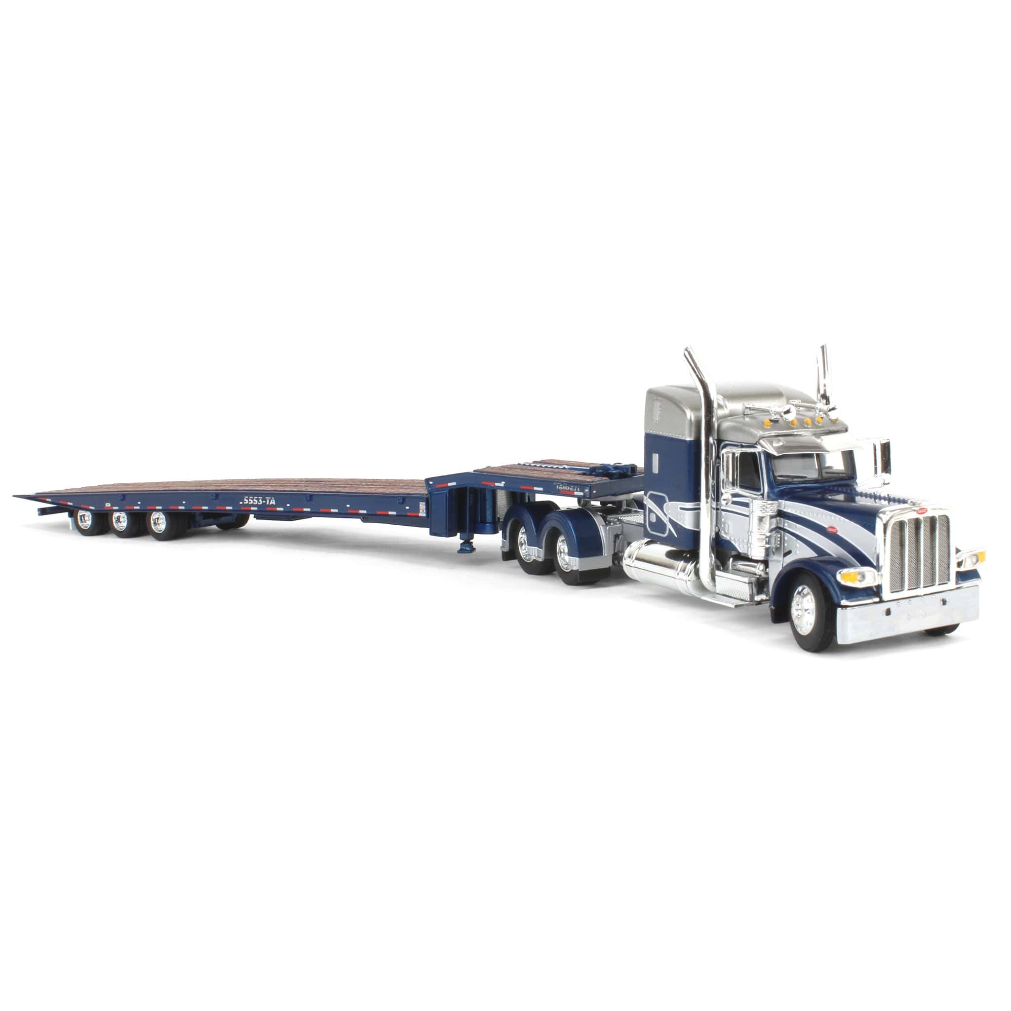 1/64 Peterbilt 389 with Talbert 5553T Traveling Axle Trailer, Blue/Silver, DCP by First Gear - Image 2