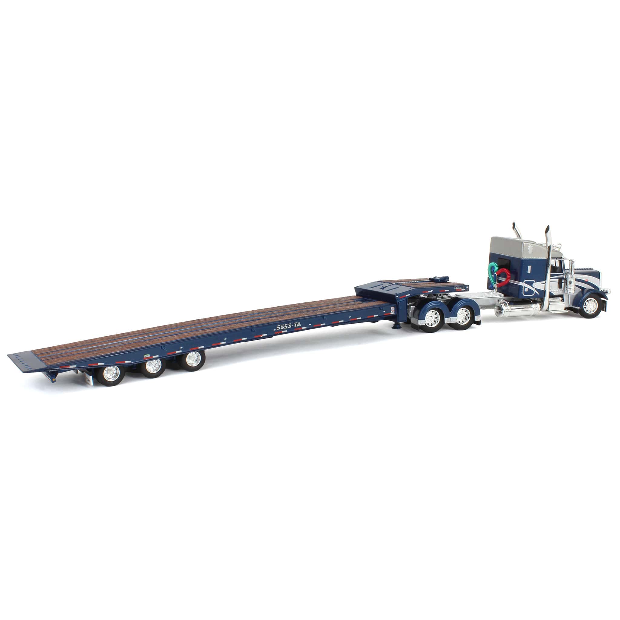 1/64 Peterbilt 389 with Talbert 5553T Traveling Axle Trailer, Blue/Silver, DCP by First Gear - Image 3