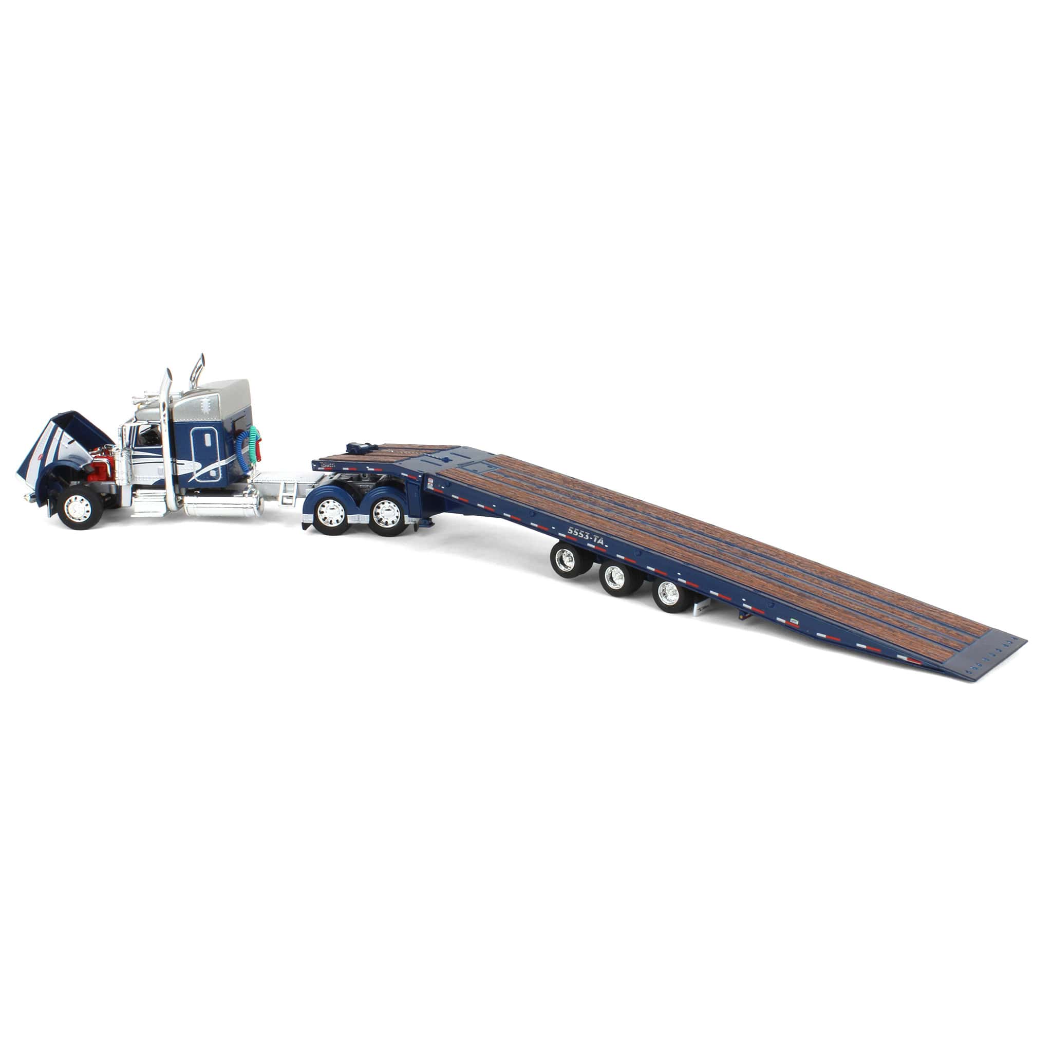 1/64 Peterbilt 389 with Talbert 5553T Traveling Axle Trailer, Blue/Silver, DCP by First Gear - Image 4