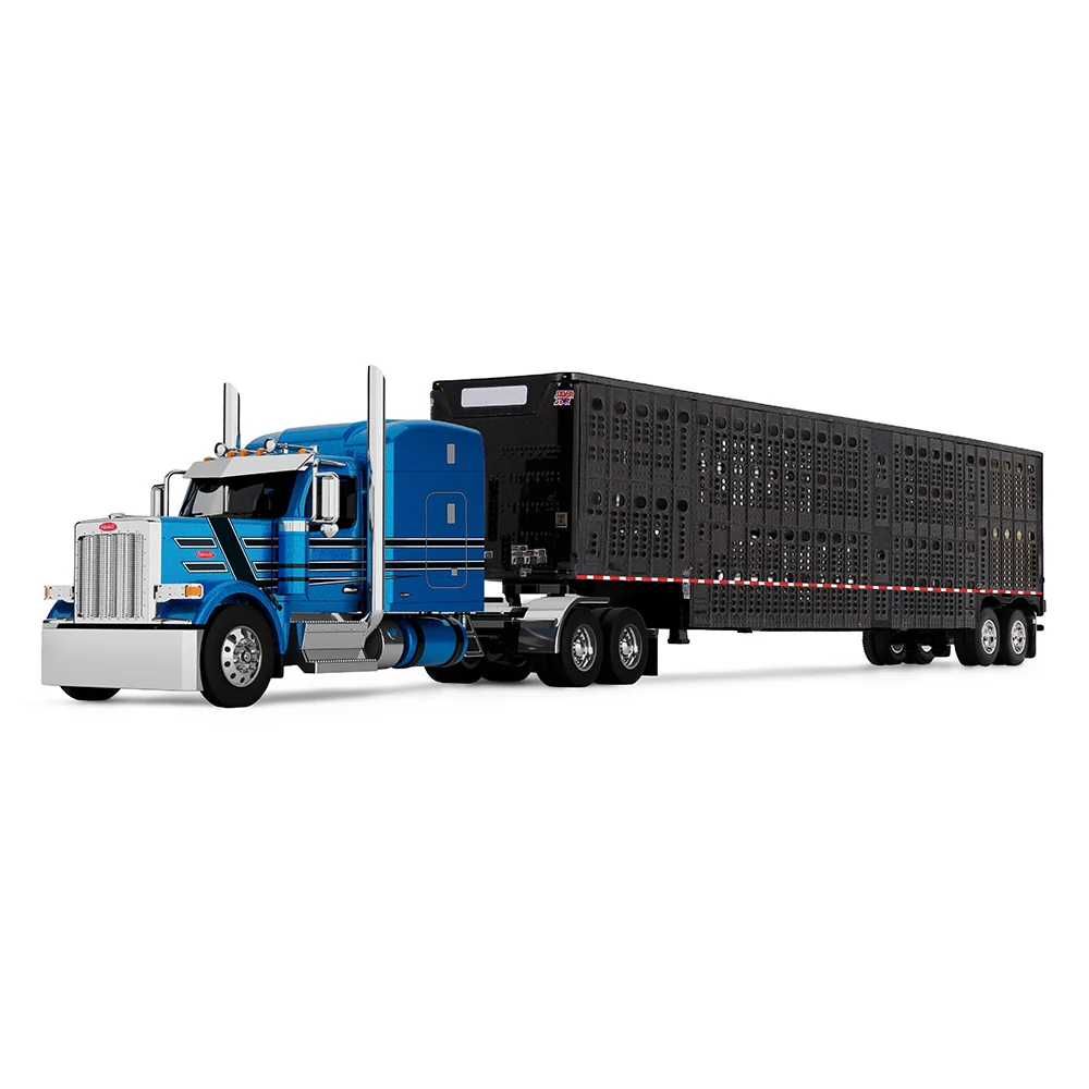 1/64 Peterbilt 589 Semi Truck with Wilson Silverstar Livestock Trailer, Bright Blue/Black, DCP by First Gear