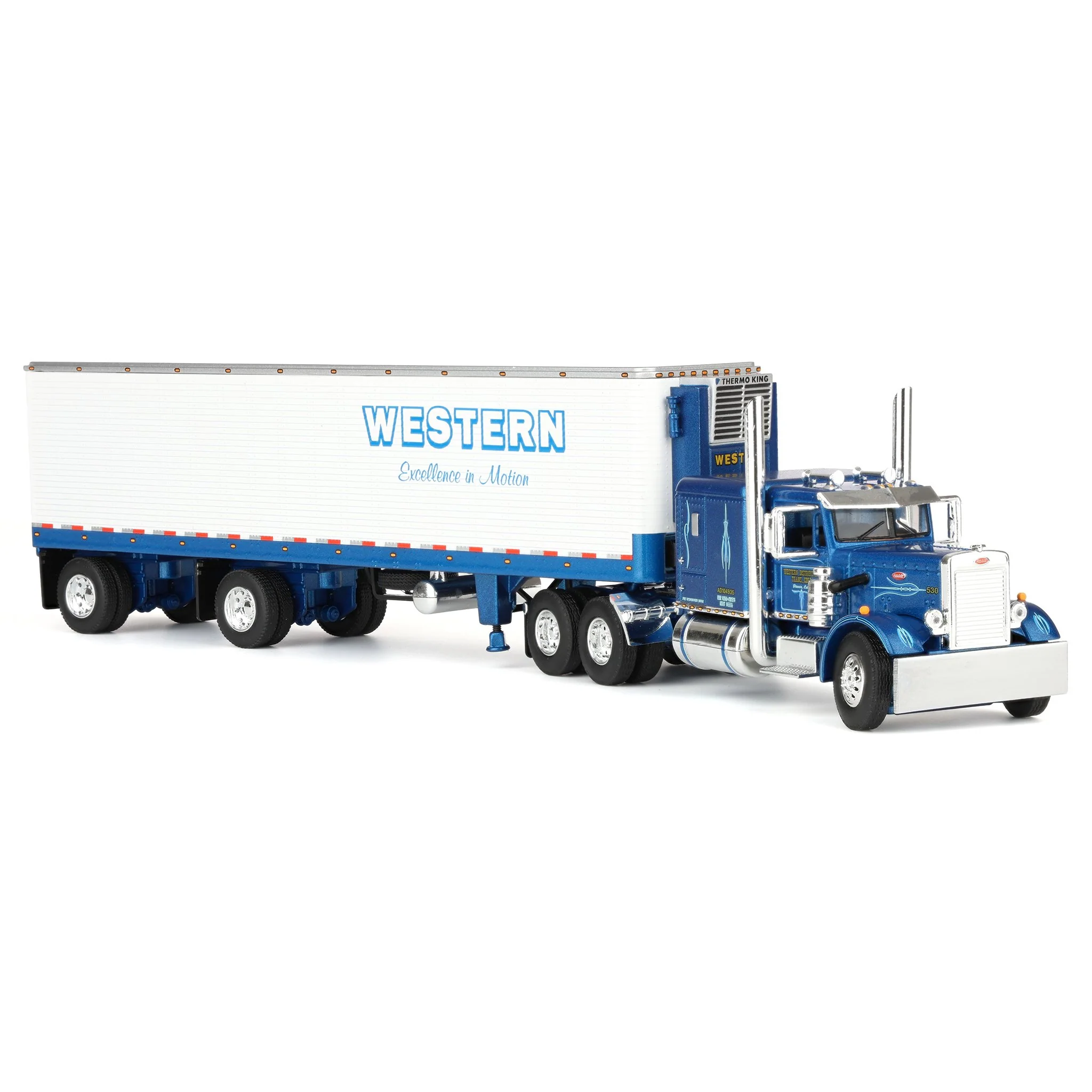 1/64 Peterbilt Model 351 Semi Truck with 40ft Vintage Reefer Trailer, Western Distributing, DCP by First Gear - Image 2