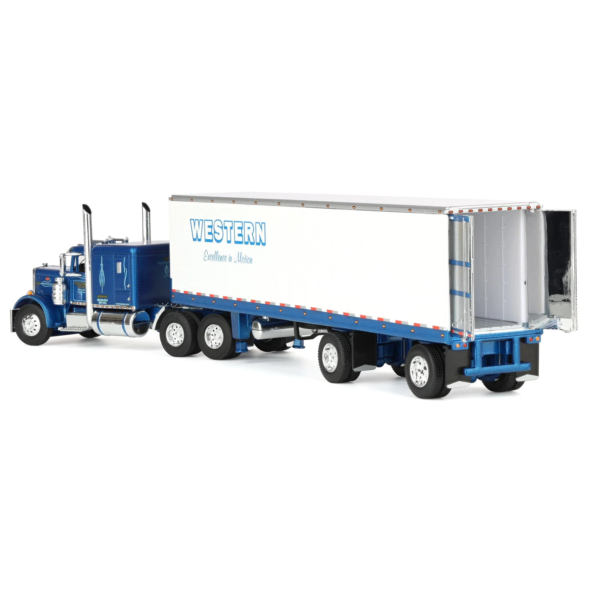 1/64 Peterbilt Model 351 Semi Truck with 40ft Vintage Reefer Trailer, Western Distributing, DCP by First Gear - Image 4