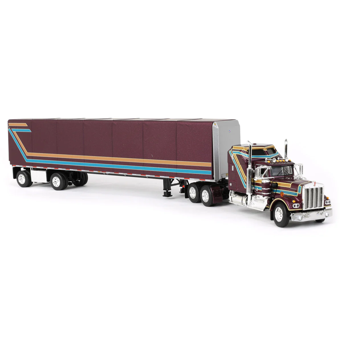 1/64 Plum Kenworth W900A with Aerodyne Sleeper & 53ft Utility Roll Tarp Trailer, DCP by First Gear - Image 2