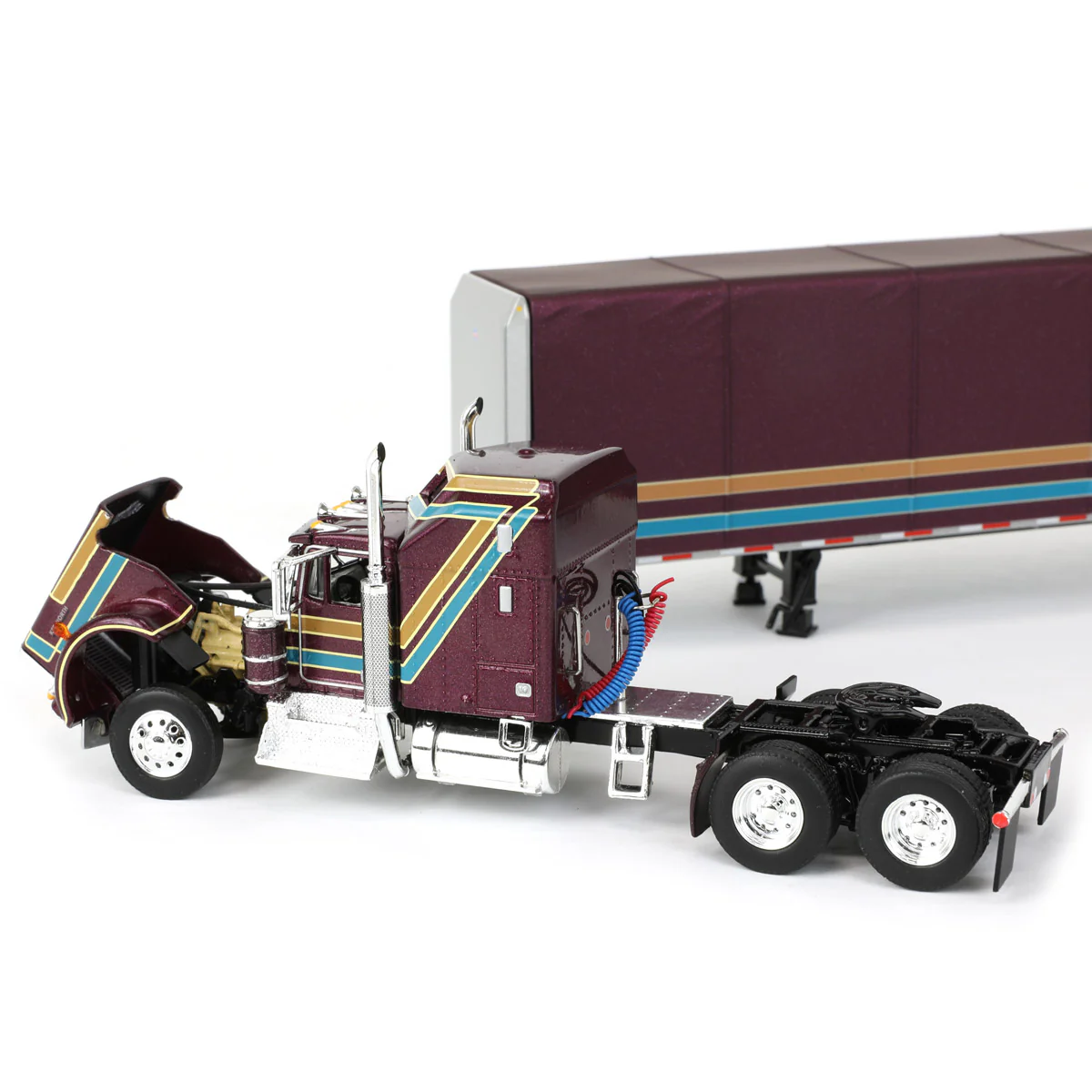 1/64 Plum Kenworth W900A with Aerodyne Sleeper & 53ft Utility Roll Tarp Trailer, DCP by First Gear - Image 5