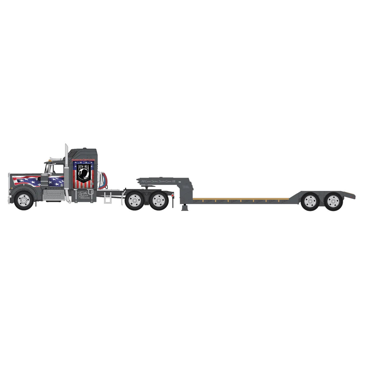 1/64 POW/MIA Kenworth W900A Semi Truck with Sleeper & Rogers Lowboy Trailer, DCP by First Gear