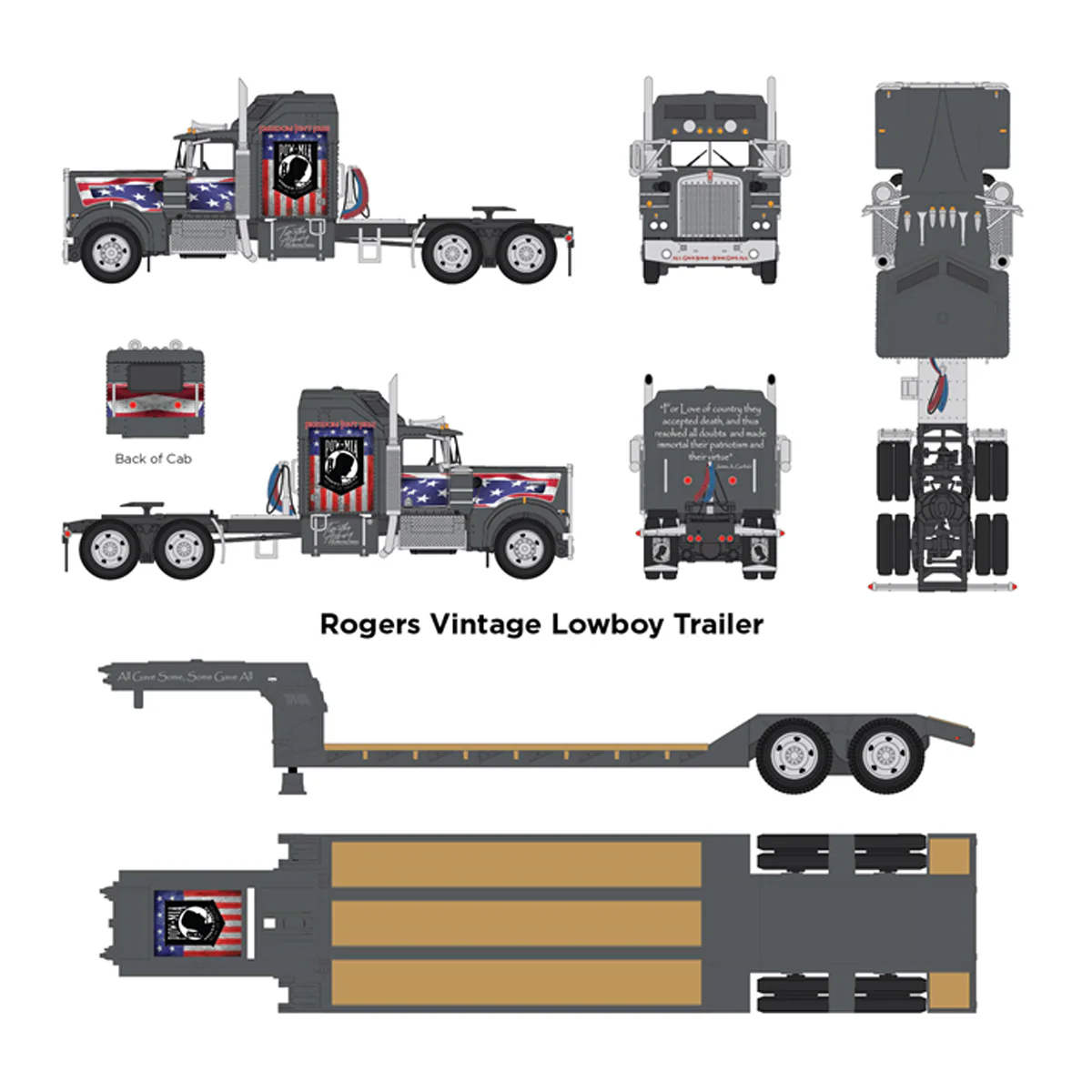 1/64 POW/MIA Kenworth W900A Semi Truck with Sleeper & Rogers Lowboy Trailer, DCP by First Gear - Image 2