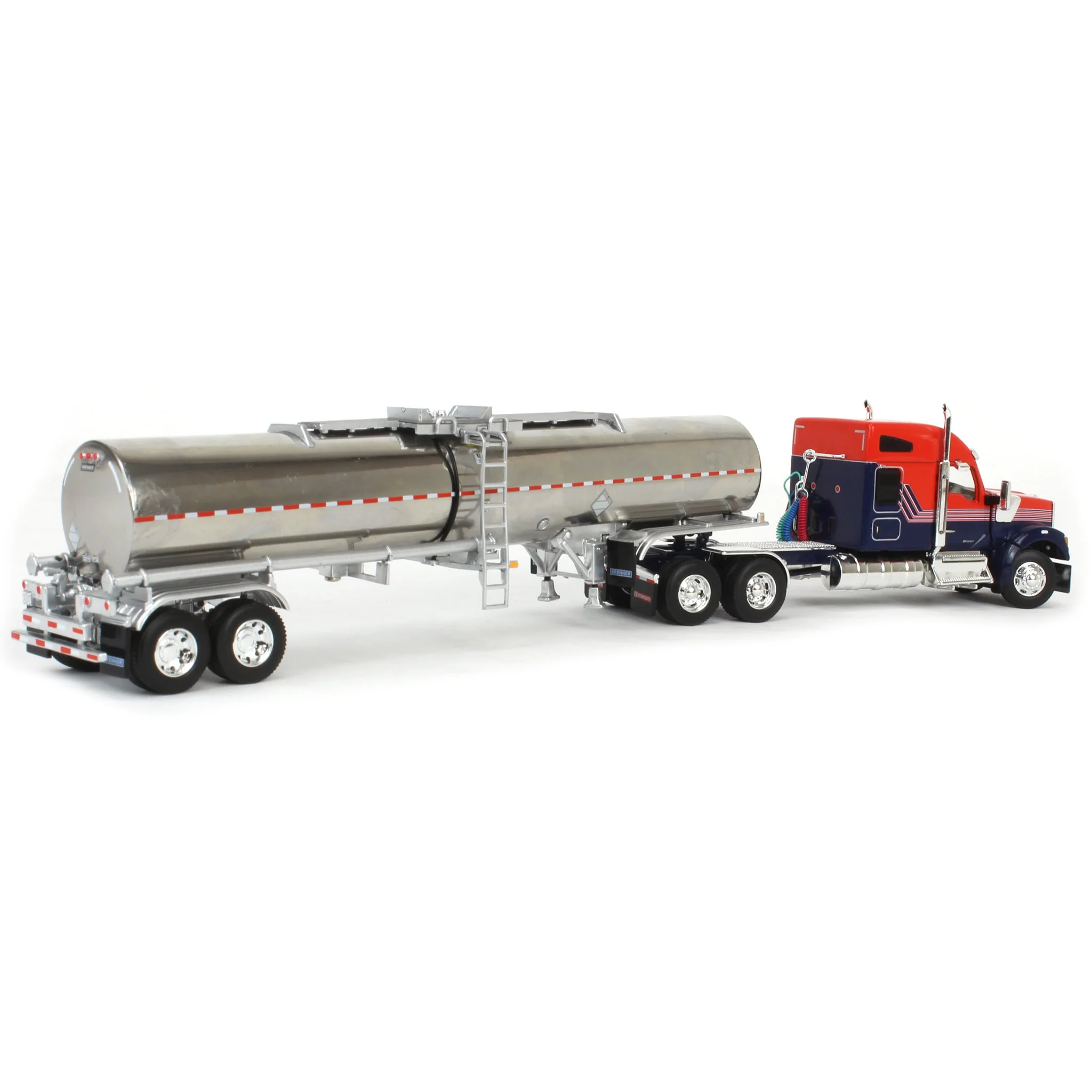 1/64 Red & Blue Kenworth W990 76in Sleeper with Brenner Chemical Tank Trailer, DCP by First Gear - Image 3