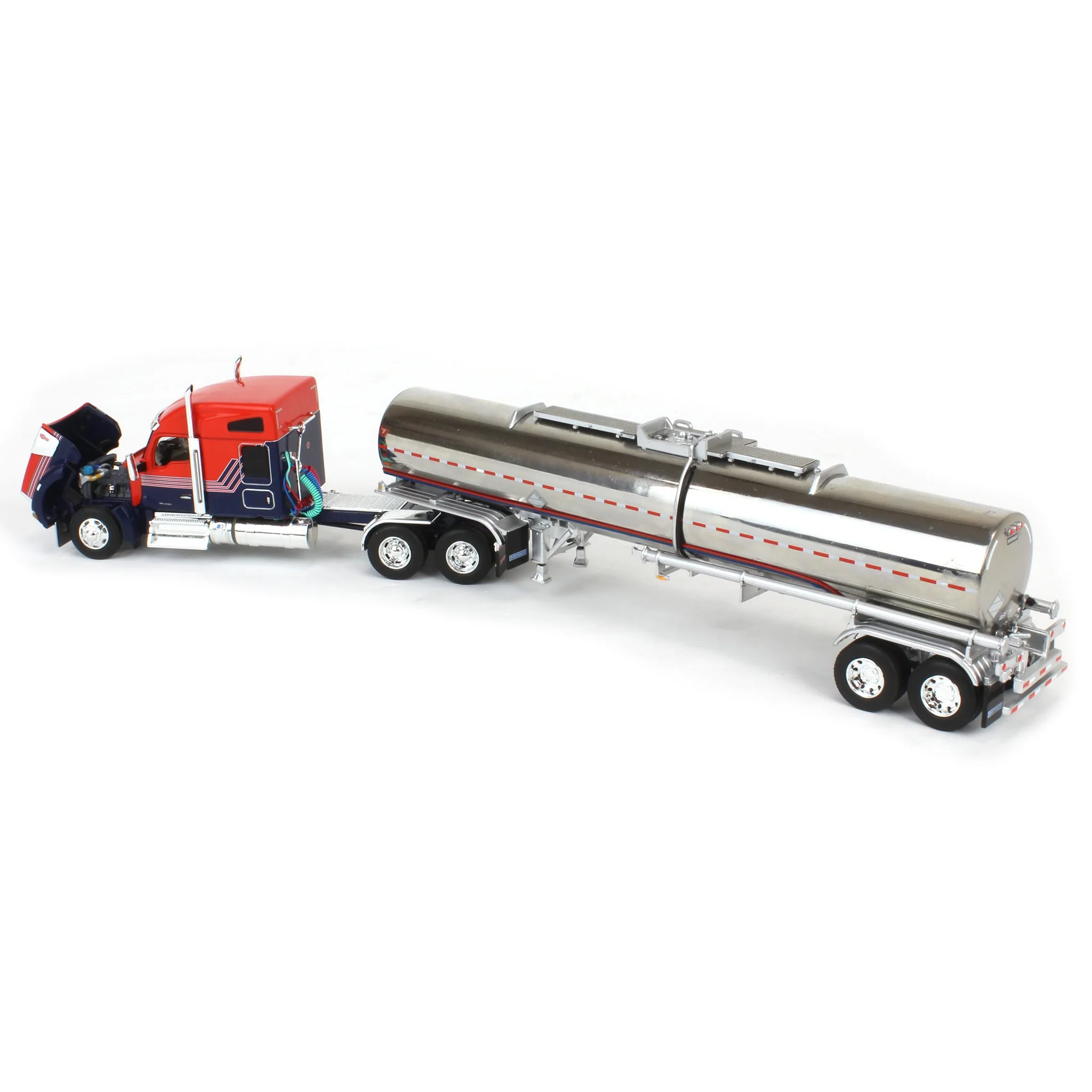 1/64 Red & Blue Kenworth W990 76in Sleeper with Brenner Chemical Tank Trailer, DCP by First Gear - Image 4