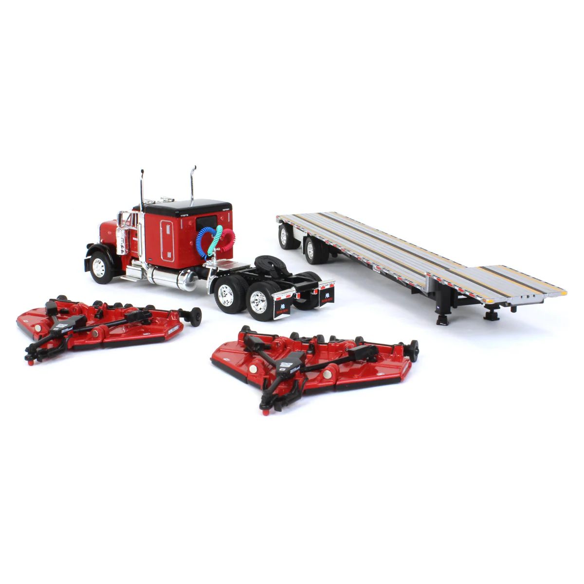 1/64 Peterbilt 379 Semi Truck with Transcraft Deck Trailer & 2 Bush Hog Wing Mowers, Outback Toys Exclusive, DCP by First Gear - Image 5
