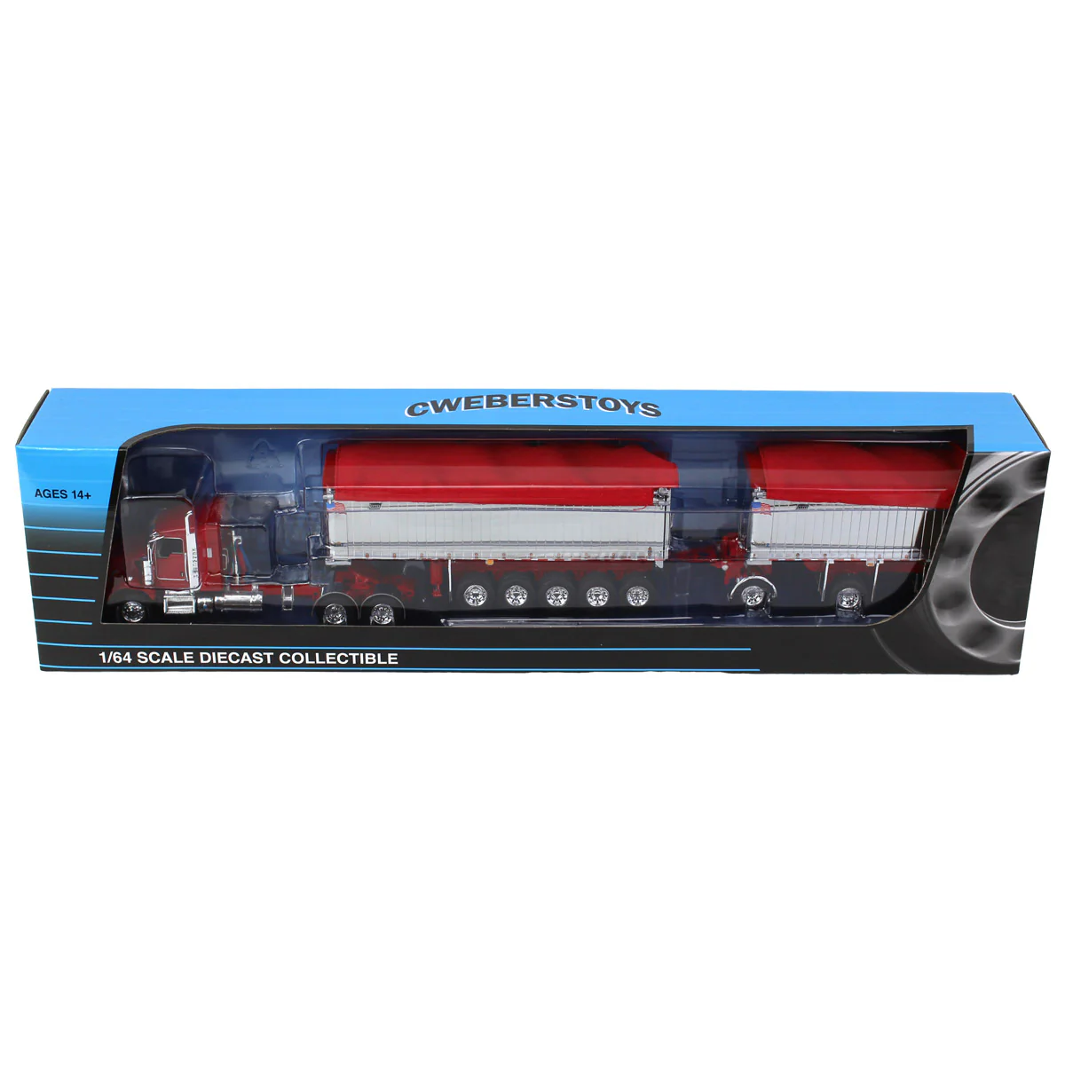 1/64 Red/Chrome Kenworth T800 Semi Truck with Chrome East Genesis II End Dump Trailers, DCP by First Gear - Image 6