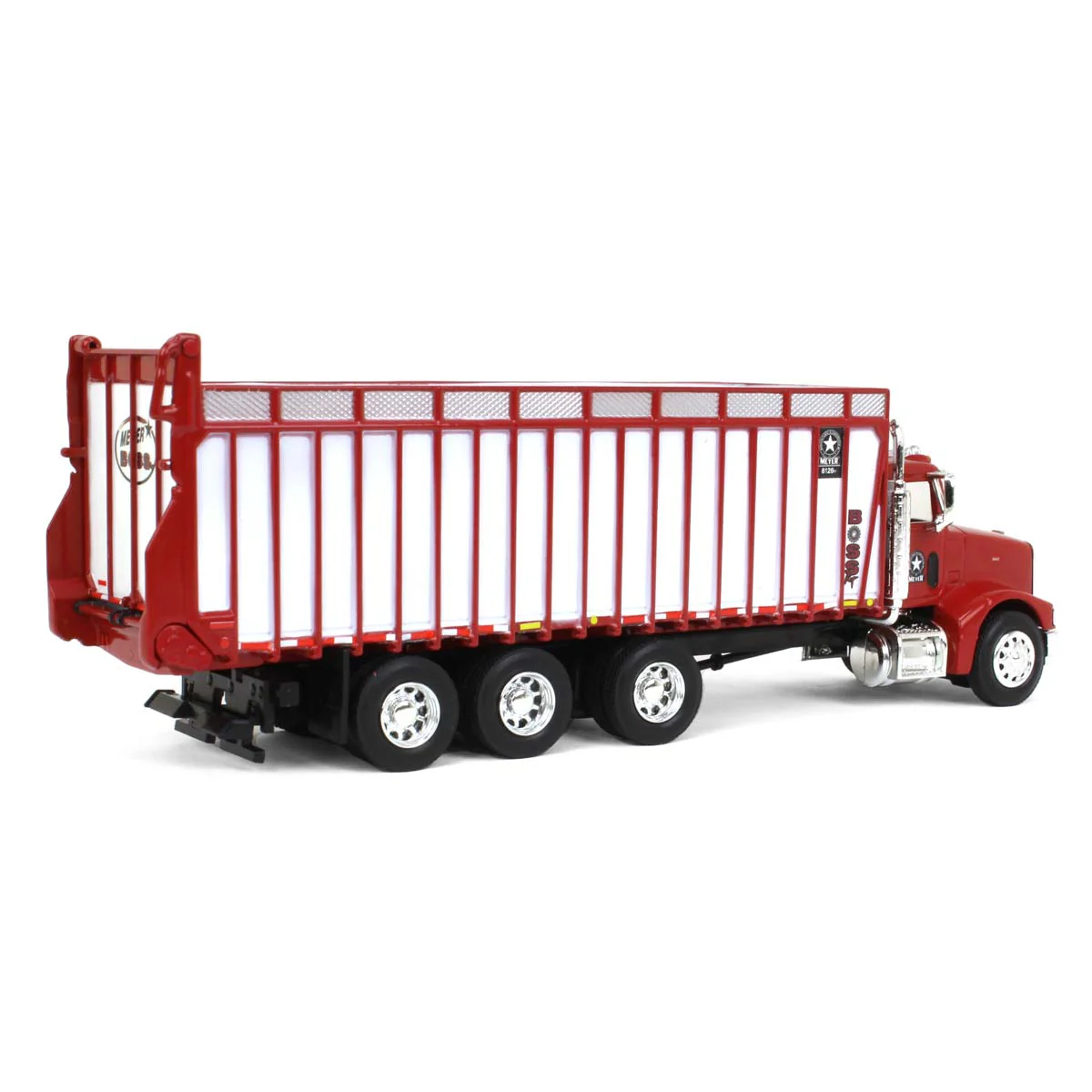 1/64 Peterbilt 385 Truck with Meyer 8126RT Boss Forage Box by SpecCast, Red & White - Image 3