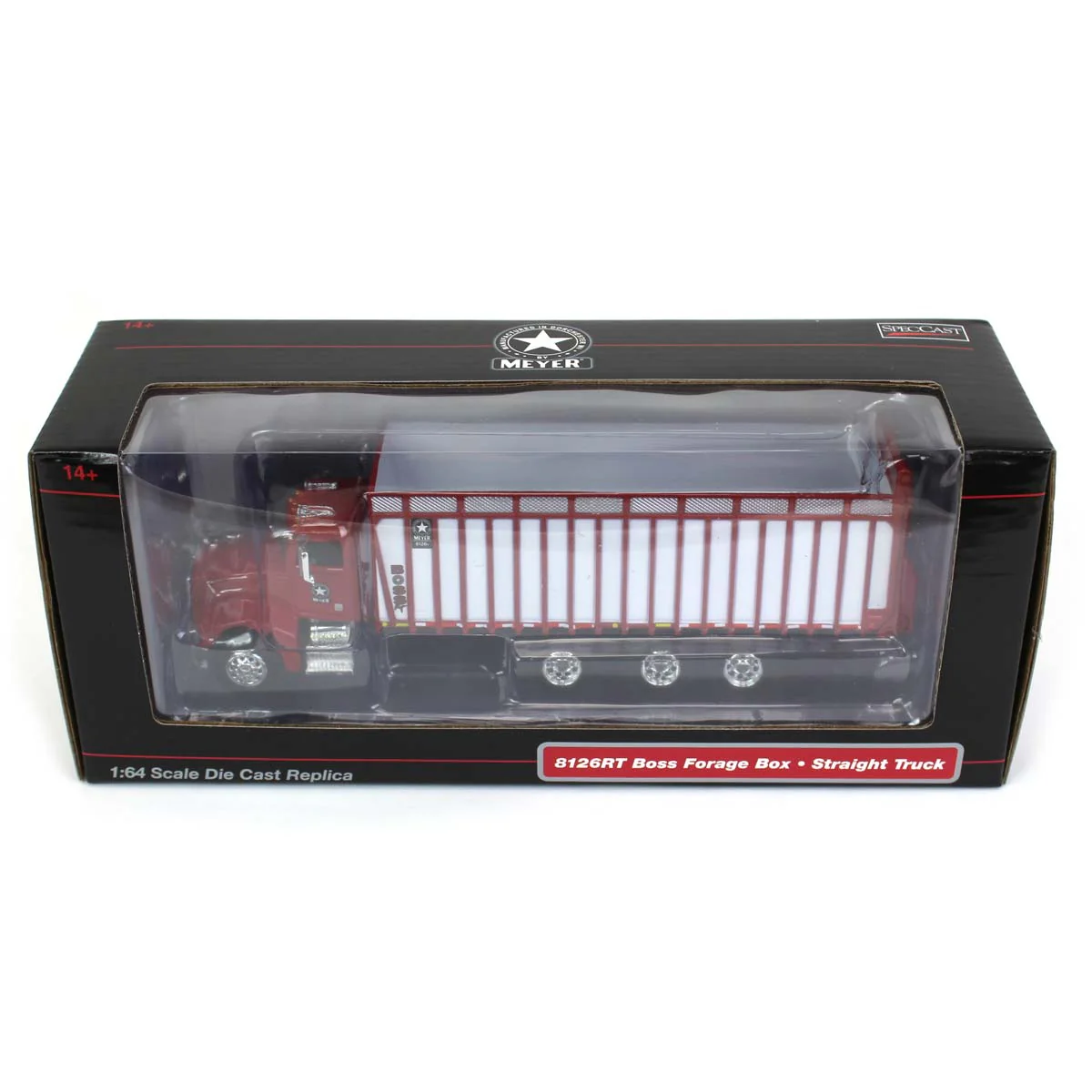 1/64 Peterbilt 385 Truck with Meyer 8126RT Boss Forage Box by SpecCast, Red & White - Image 5