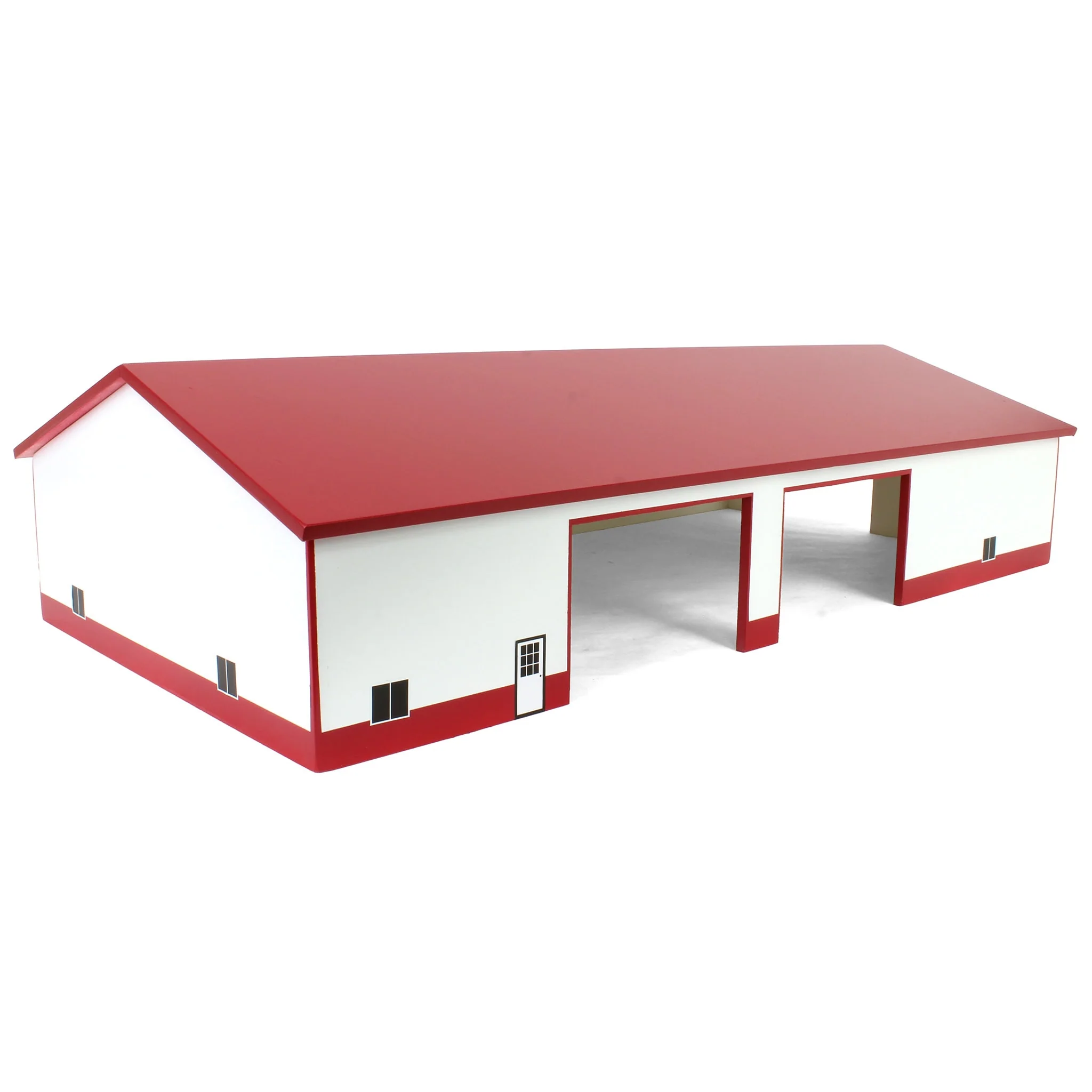 1/64 Red & White 60ft x 120ft Wooden Implement Shed with Double Side Doors - Image 2